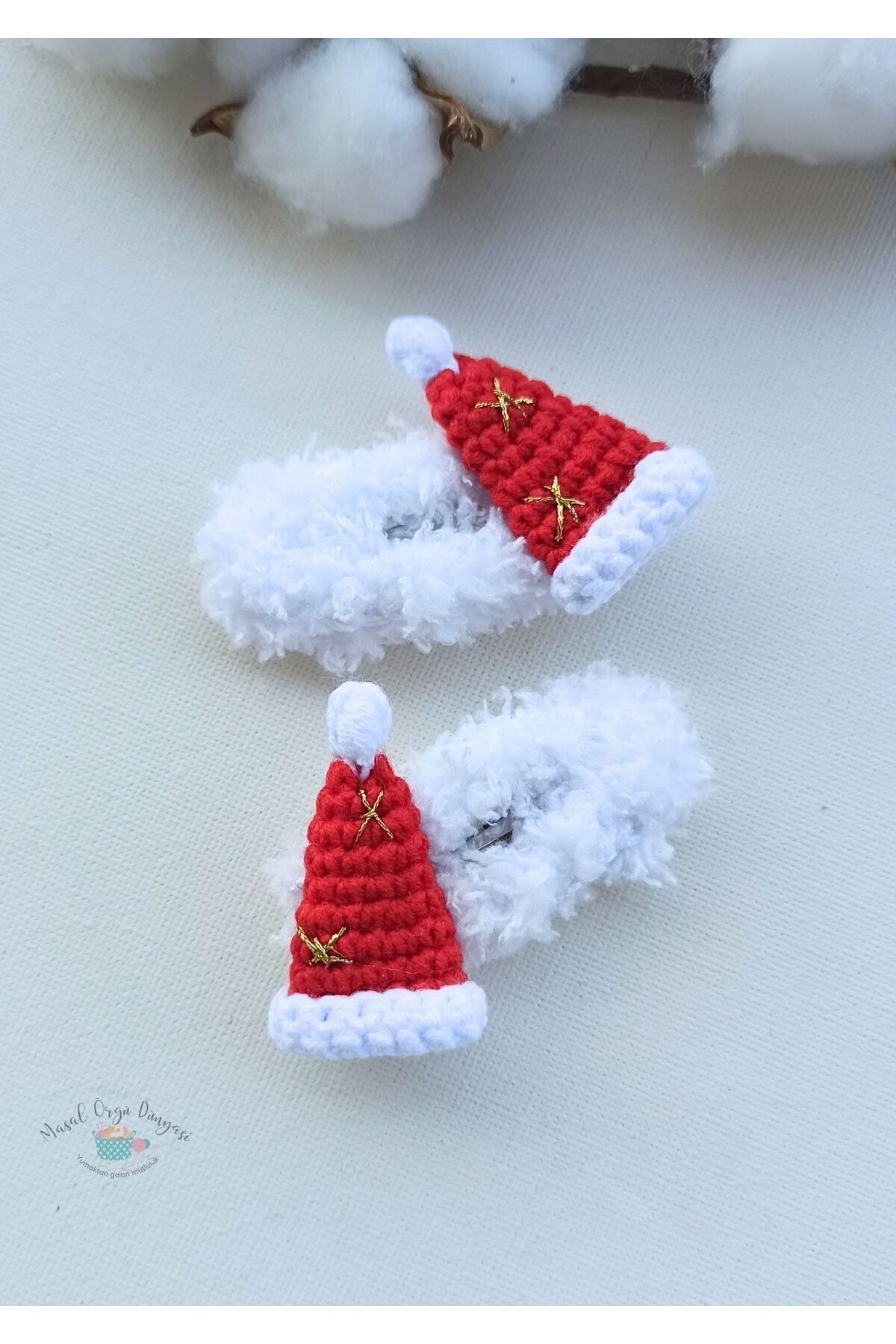 Masal Örgü Dünyası-New Year Hat Series Niche Hair Accessory Snap Clasp No:1 (1 Pair) 2