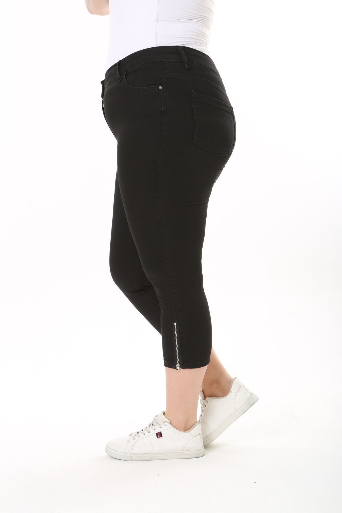 EYLÜL BUTİK  Kadın Kemerli Kot Kapri - Görsel 4