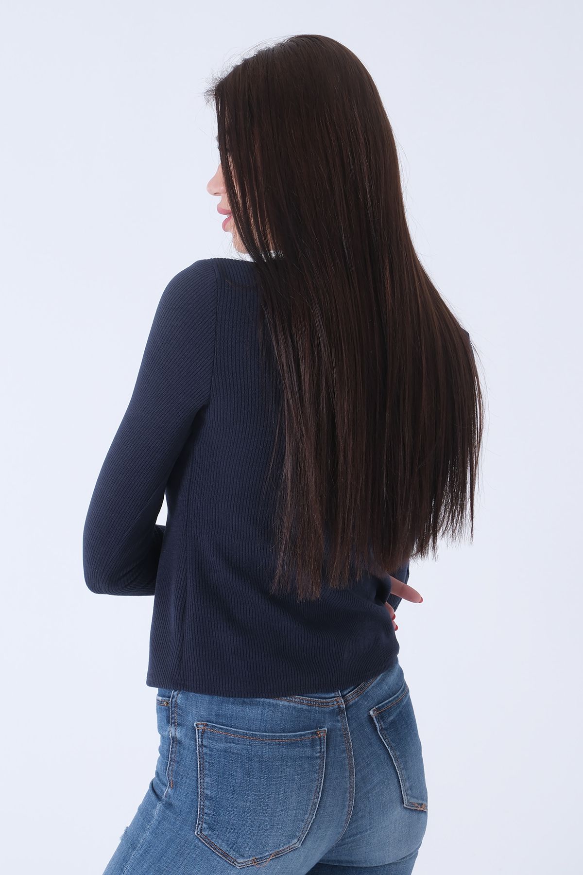 Feminist-Knitted V-Neck Sweater Navy Blue0103012 5