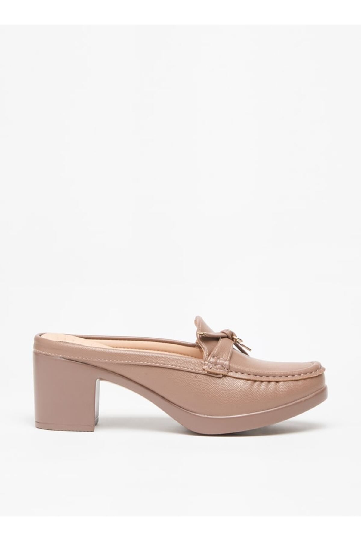 Flora Bella by Shoexpress-Solid Slip-On Mules with Block Heels and Tie-Up Detail 3
