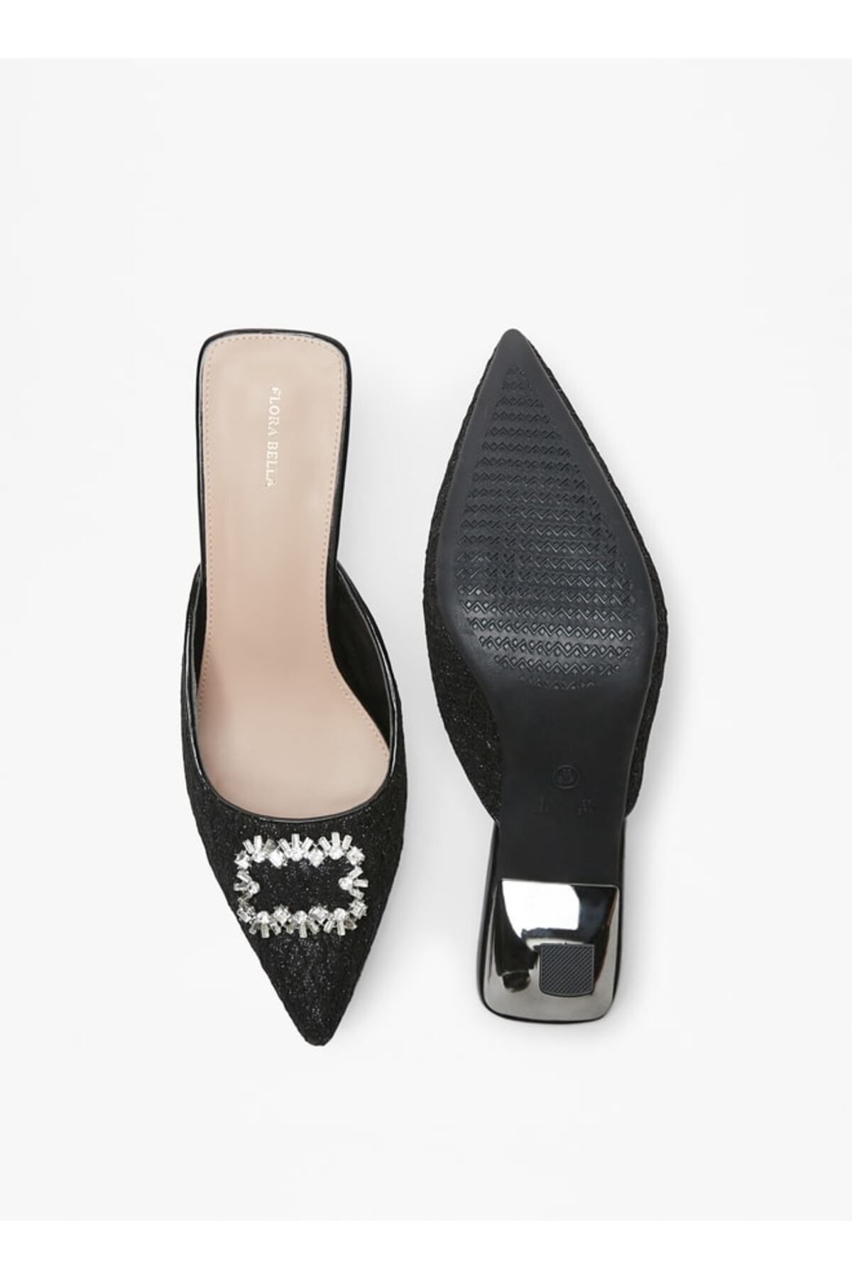 Flora Bella by Shoexpress-Embellished Slip-On Mules with Flared Heels 4