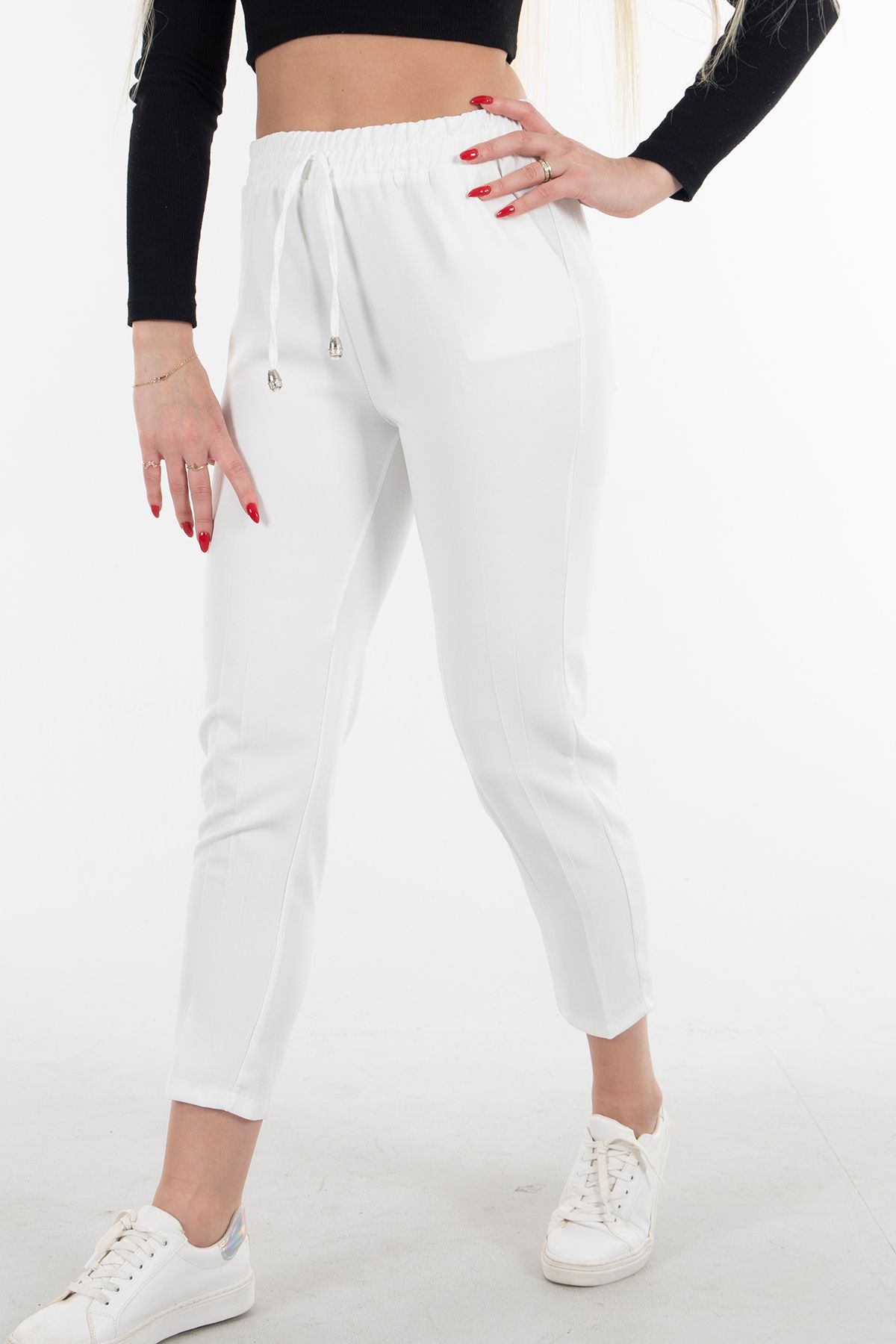 Feminist-High Waist Elastic Trousers White3101101 3