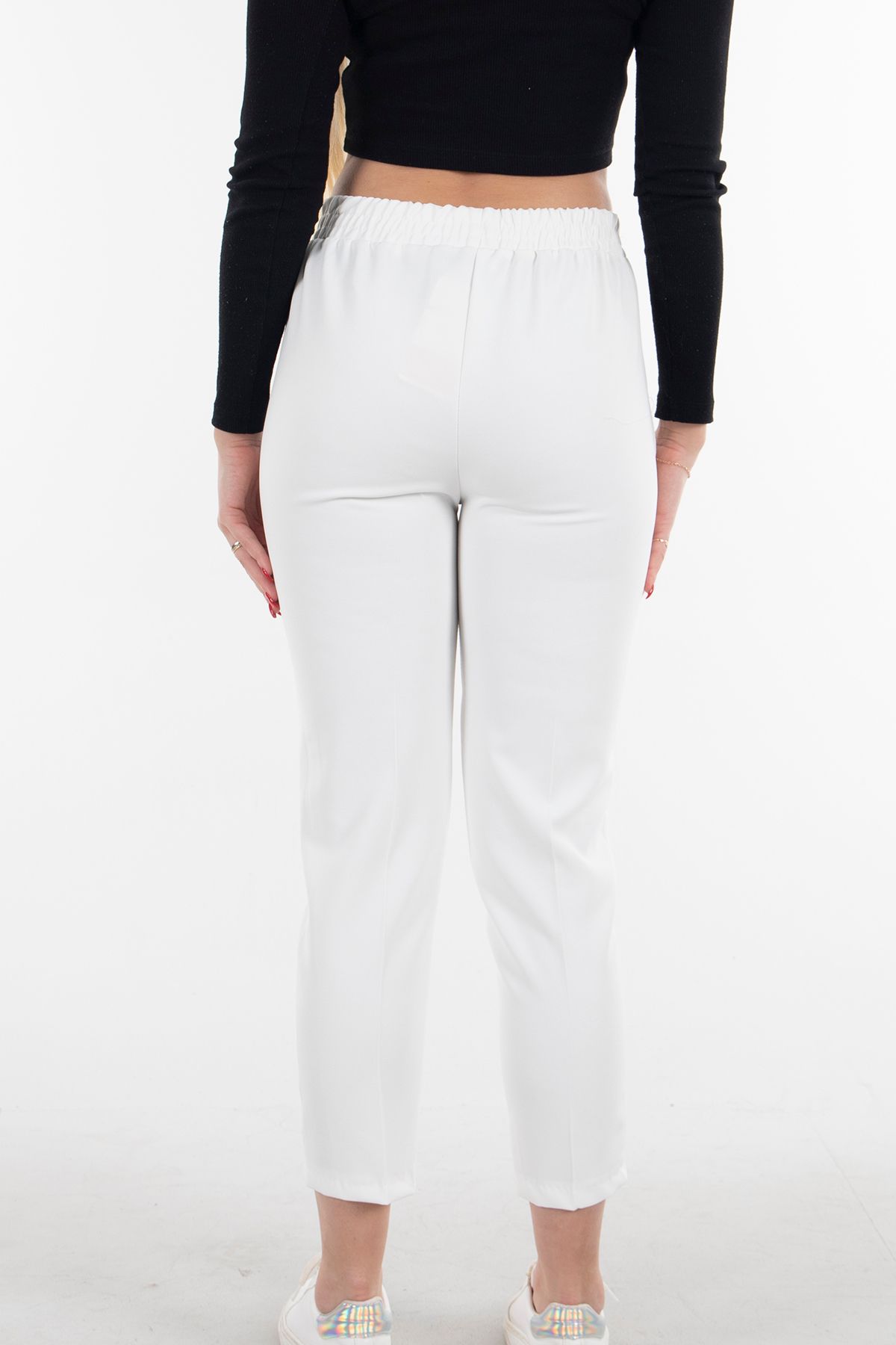 Feminist-High Waist Elastic Trousers White3101101 4