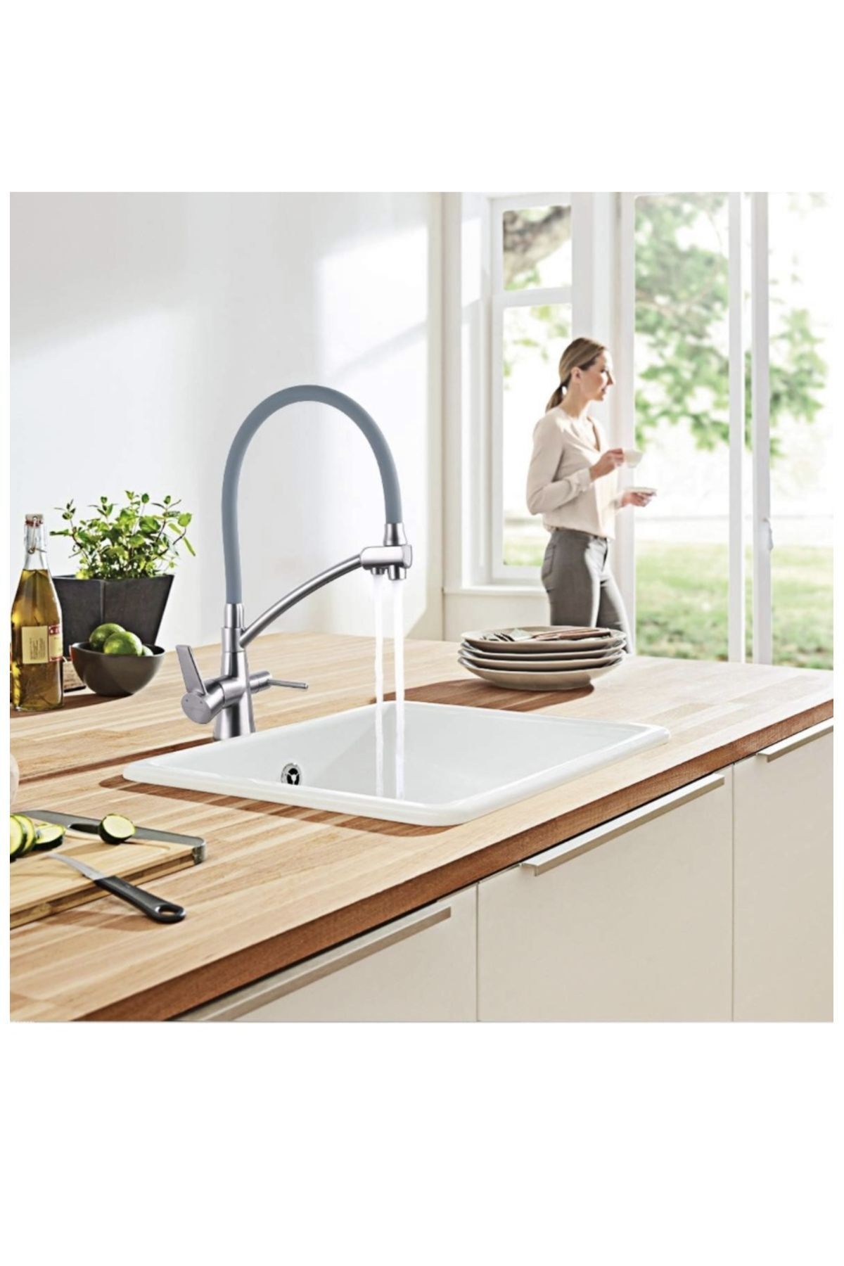 İSAOĞLU YAPI-Purified Kitchen Faucet Matte Chrome Brushed Nickel Faucet with Extending System Suitable for Purifiers 1