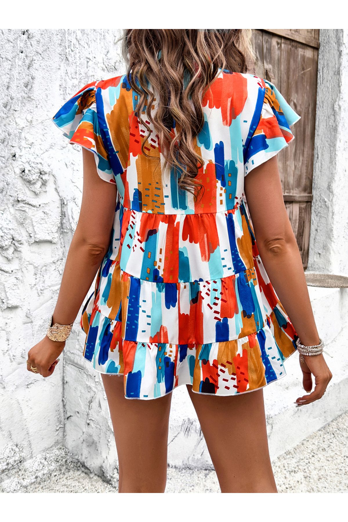 DY By Styli-Frill Sleeves Colorblock Blouse 4