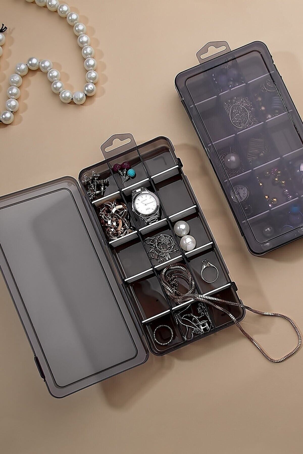 MİS KİTCHEN-15 Compartment Jewelry Box with Lid - Organizer - Organizer with Adjustable Compartments 1