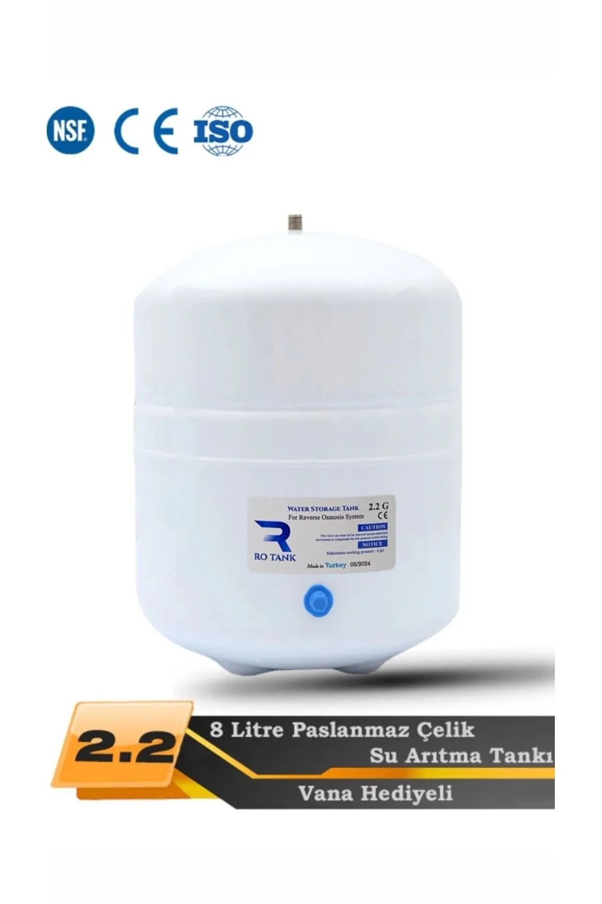 Genel Markalar Su Arıtma Cihazı Metal Genleşme Standart NSF Belgeli 8 Lt Su Arıtma Deposu Tank Vanası Hediyeli