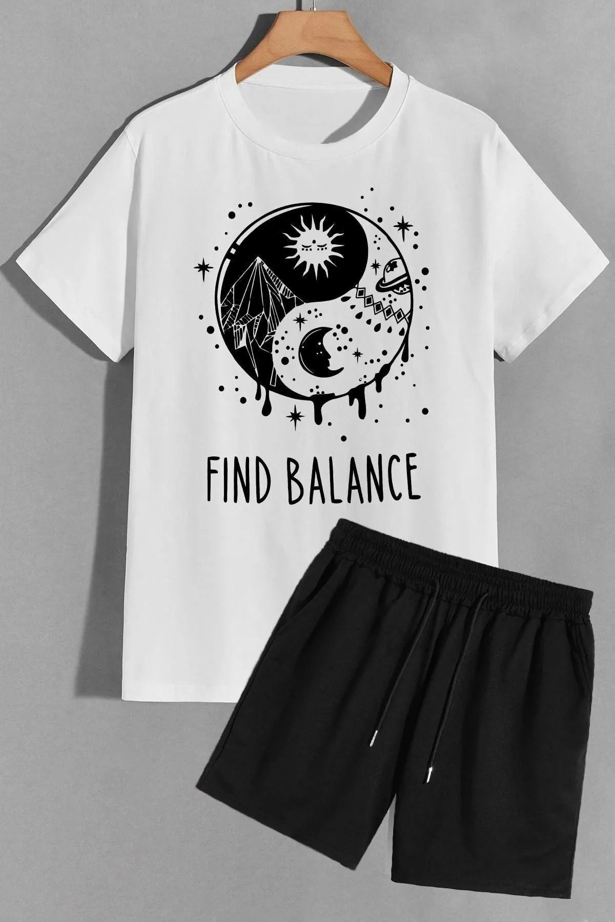 Baskılı Eşofman Takımı - Şort Tshirt Takım