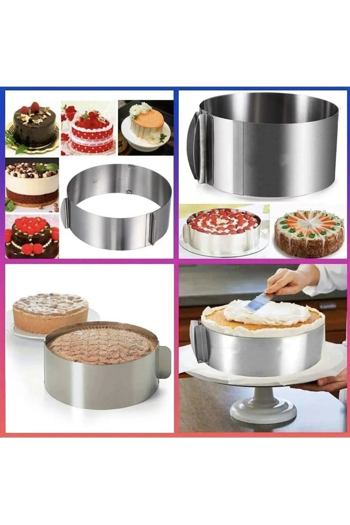 Trouvaille-Set of 2 Adjustable Square and Round Cake - Cake Set with Clamps 4