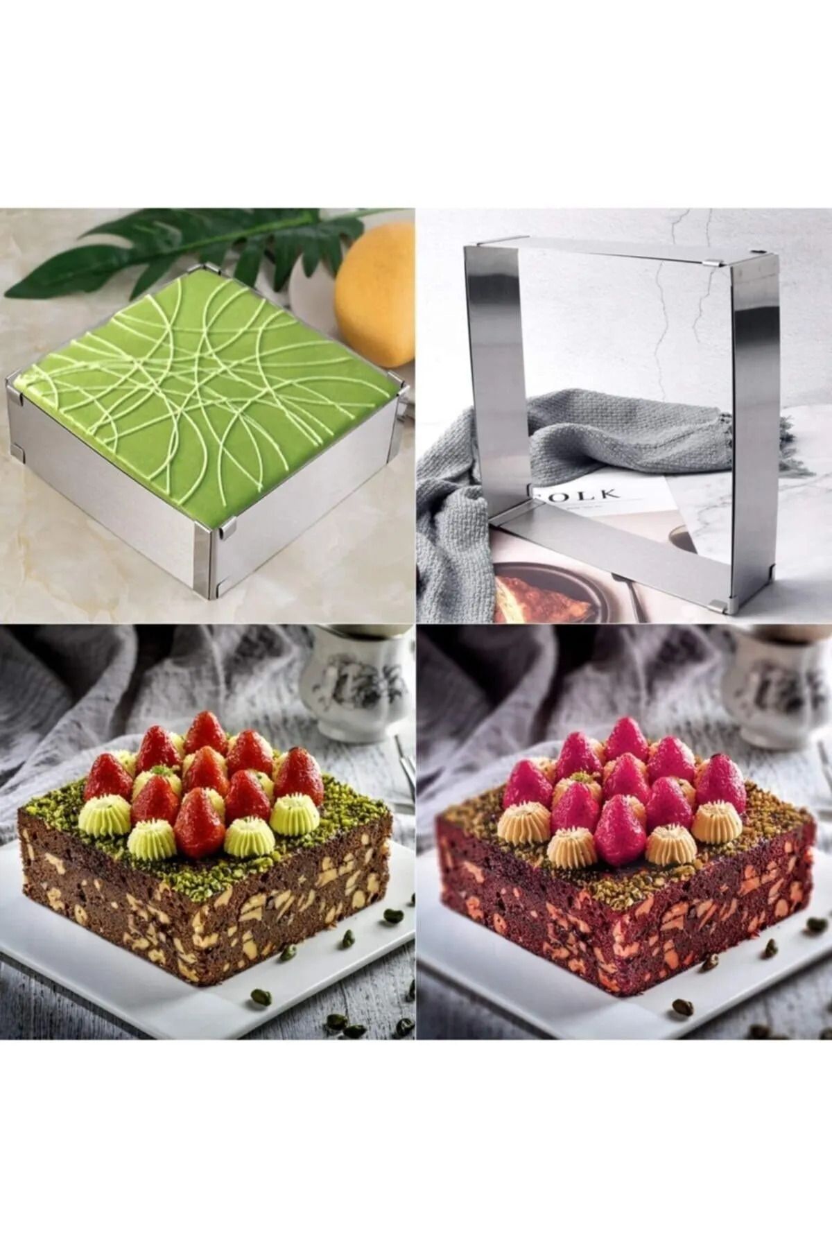 Trouvaille-Set of 2 Adjustable Square and Round Cake - Cake Set with Clamps 3