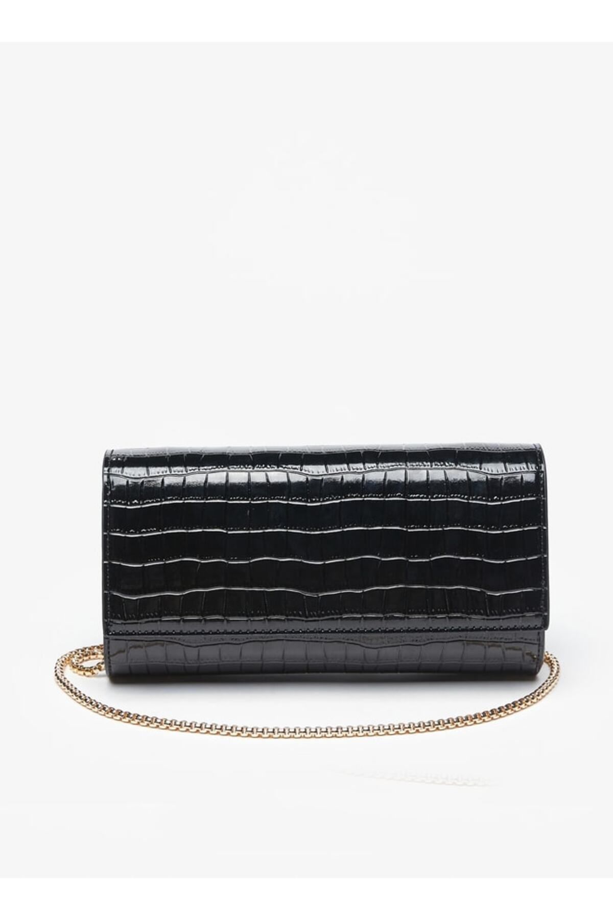 Celeste-Textured Clutch with Metallic Chain Strap and Snap Button Closure 1