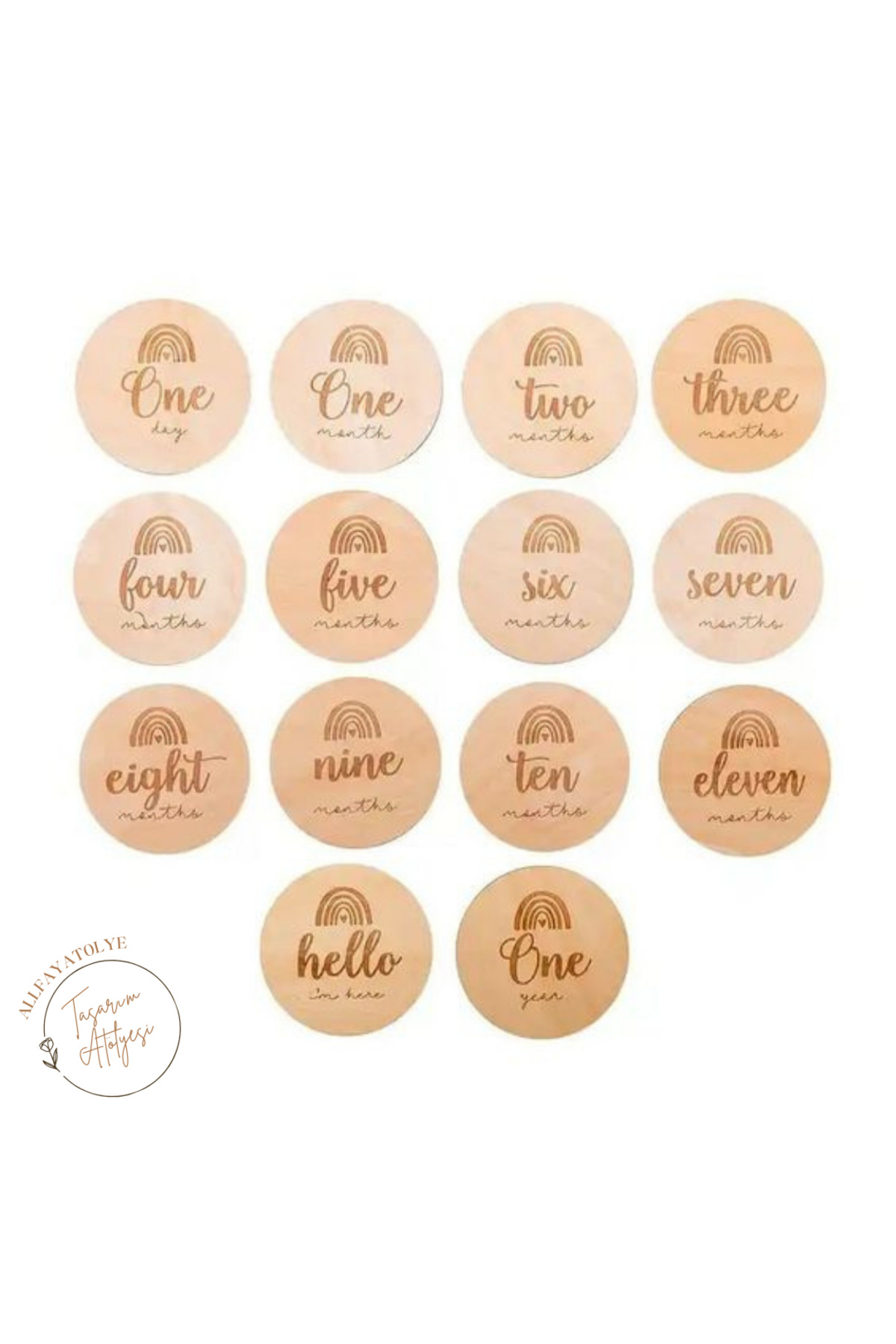 AllFayLazer Ahşap Aylık Plak Seti Bebek Fotoğraf Kartları Ahşap Bebek Anı Kartı Yenidoğan Hediyesi fotoğrafı 3 (önizleme)