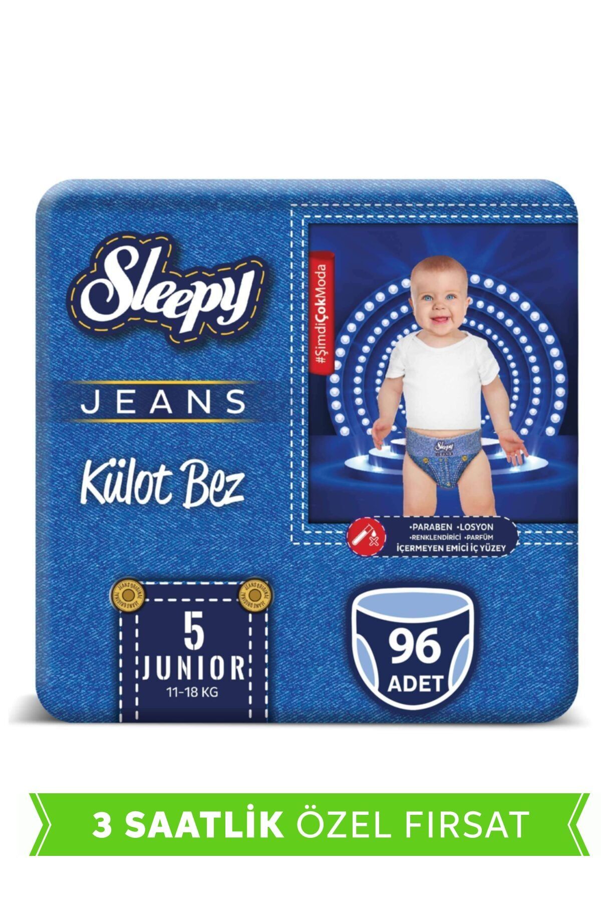 Sleepy Jeans Külot Bez 5 Numara Junior 4'Lü Jumbo  96 Adet 11-18 Kg fotoğrafı 5 (önizleme)