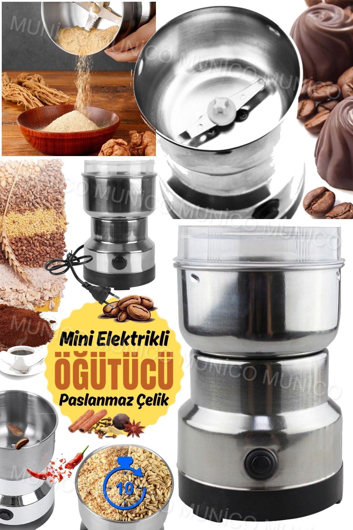 Munico Ultra İnce Öğütme için Elektrikli Kahve Öğütücü Hızlı ve Verimli: Elektrikli Tahıl Değirmeni Aleti