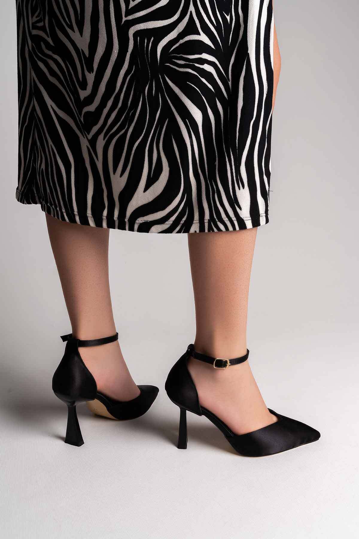 oyyo  Saten Bilek Bağlamalı Topuğu Kapalı Günlük Şık Topuklu Ayakkabı - Görsel 4