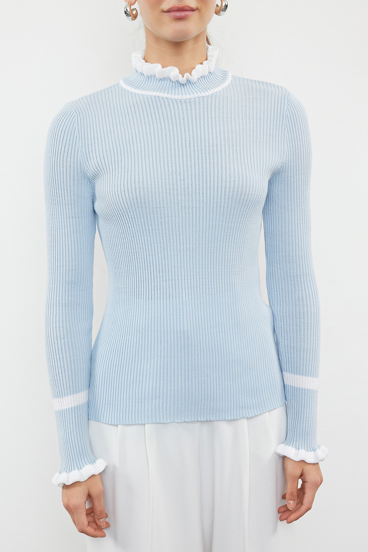 Trendyol Collection Light Blue Block Patterned Knitwear Sweater - TWOAW22KZ1250