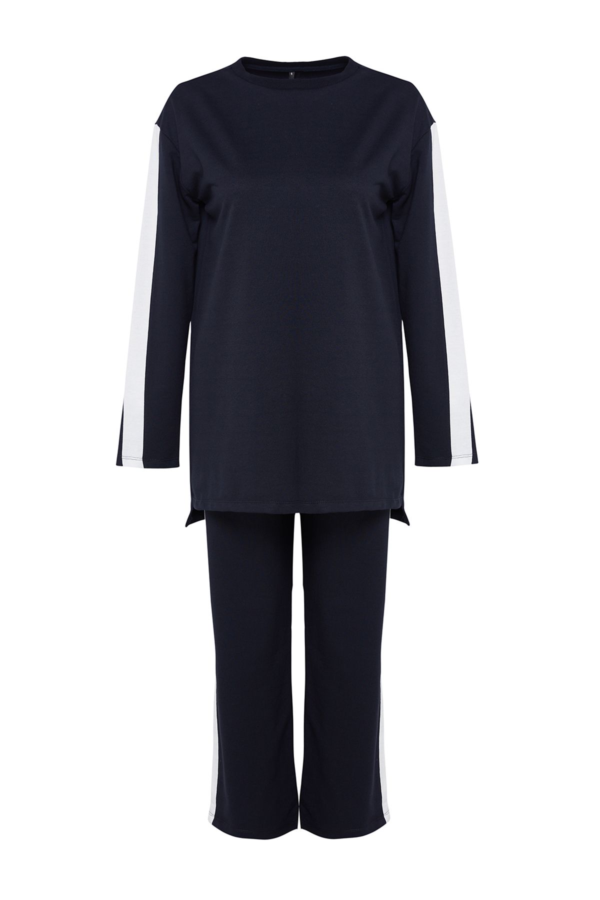 Trendyol Modest-Black Knitted Tracksuit Set with Side Slits - TCTSS22EN0007 with Stripe Detail 6
