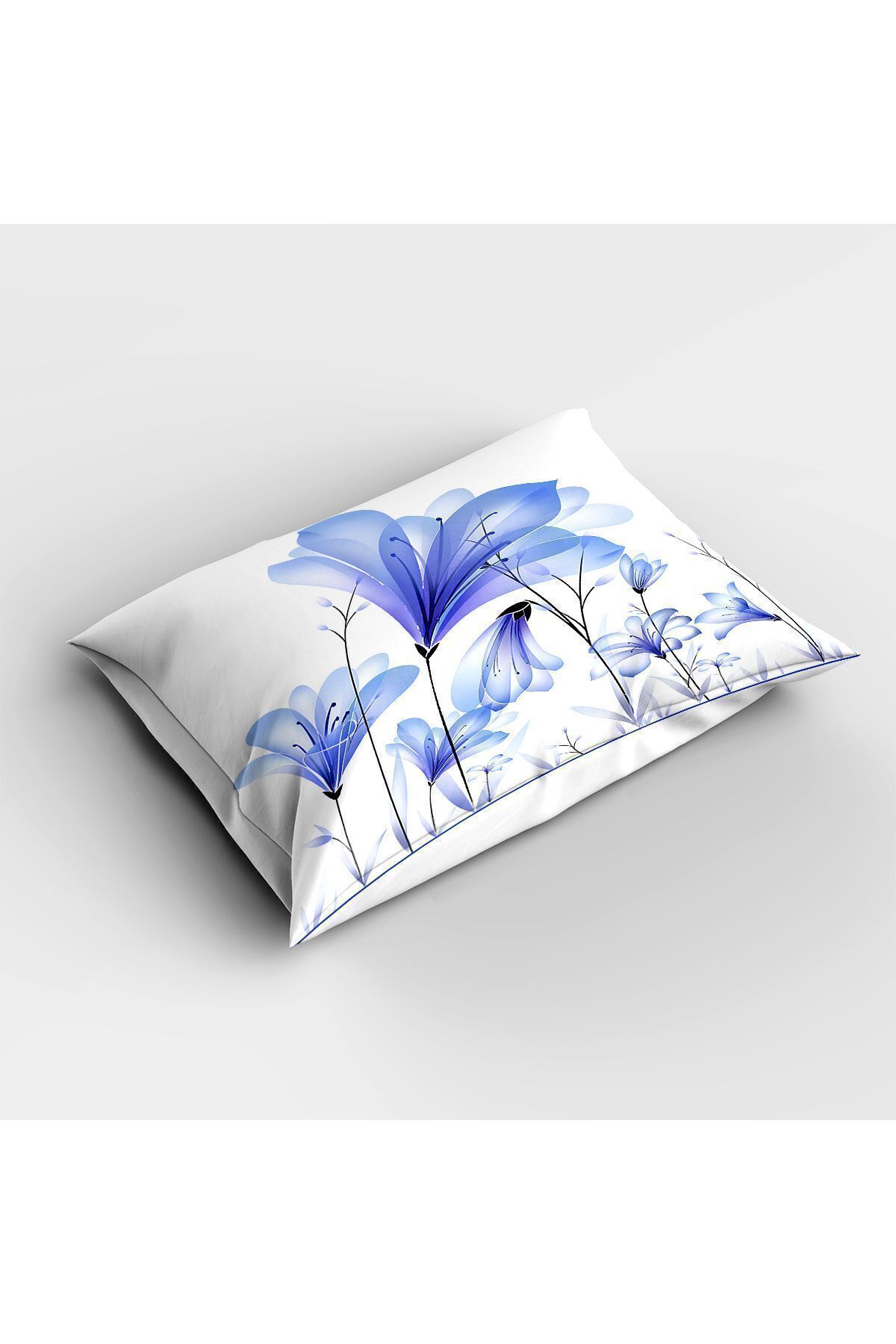 Else Dekor-Blue Floral Printed Patterned Elastic Single Pillowed Elastic Sheet Set 90x190cm 4