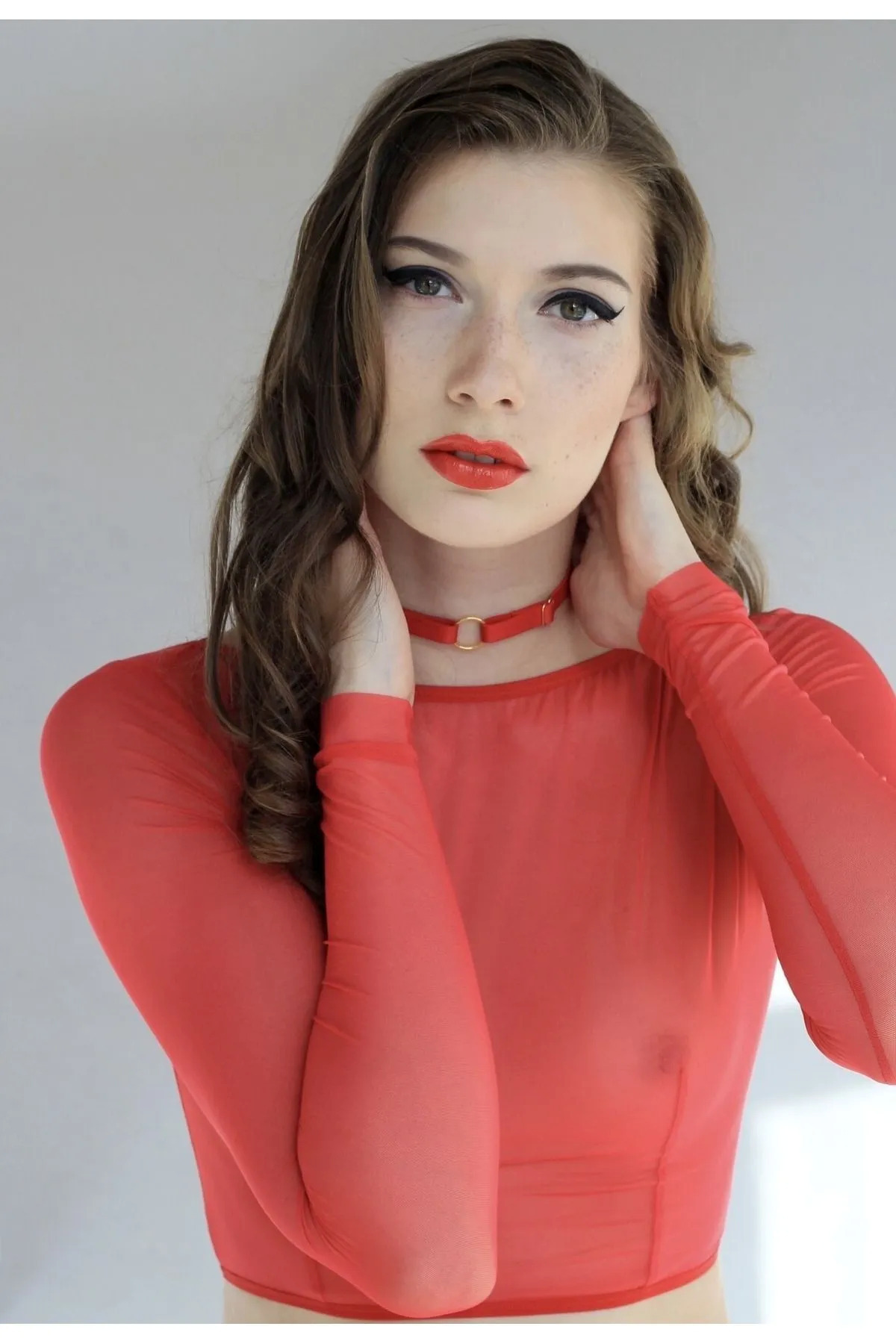 Kırmızı Harness Model Gold Aksesuarlı Choker Ayarlanabilir Boyun Aksesuarı