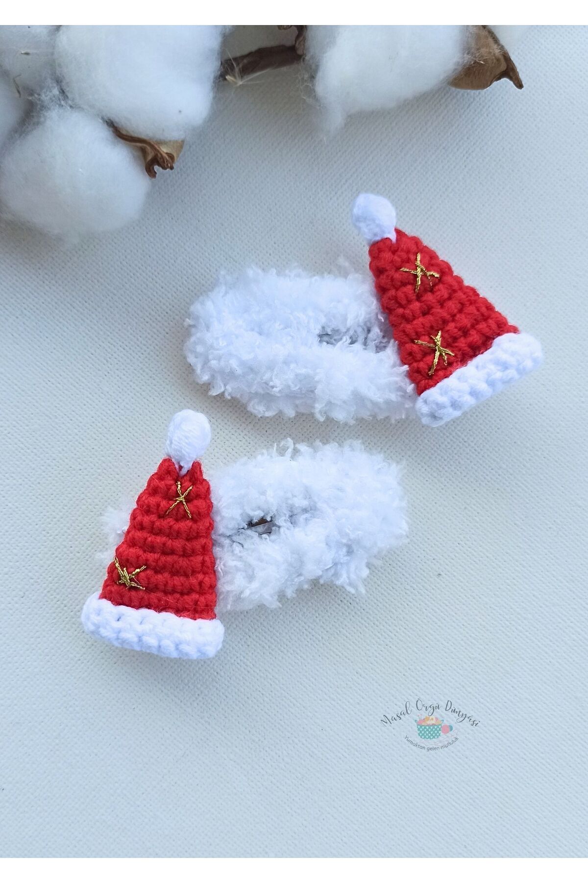 Masal Örgü Dünyası-New Year Hat Series Niche Hair Accessory Snap Clasp No:1 (1 Pair) 4