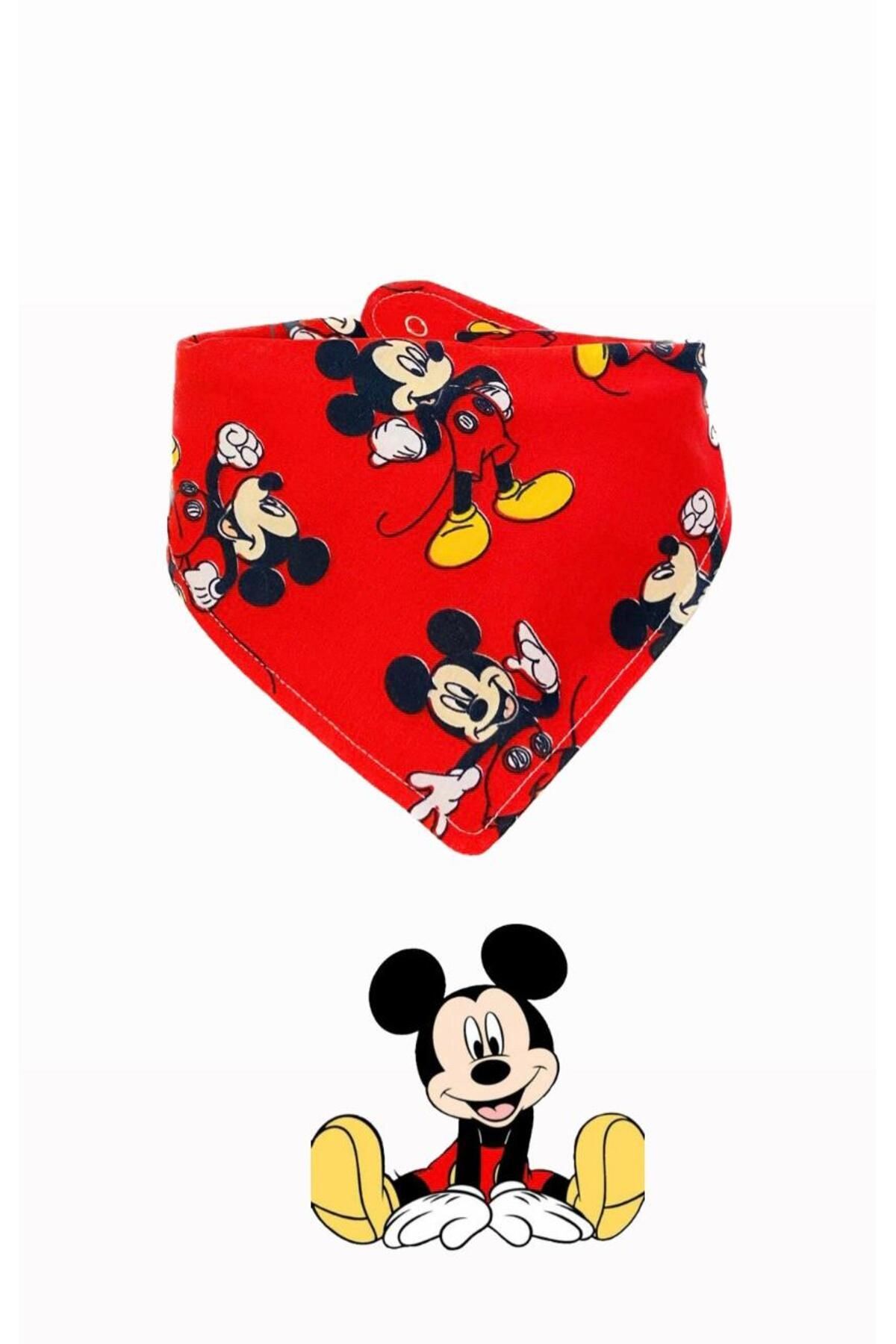 Lumos Trade Bebek %100 Pamuk Çift Katlı Kırmız Renk Mickey Mouse Desenli Fular Mama Önlüğü - Salya Önlüğü fotoğrafı 2 (önizleme)