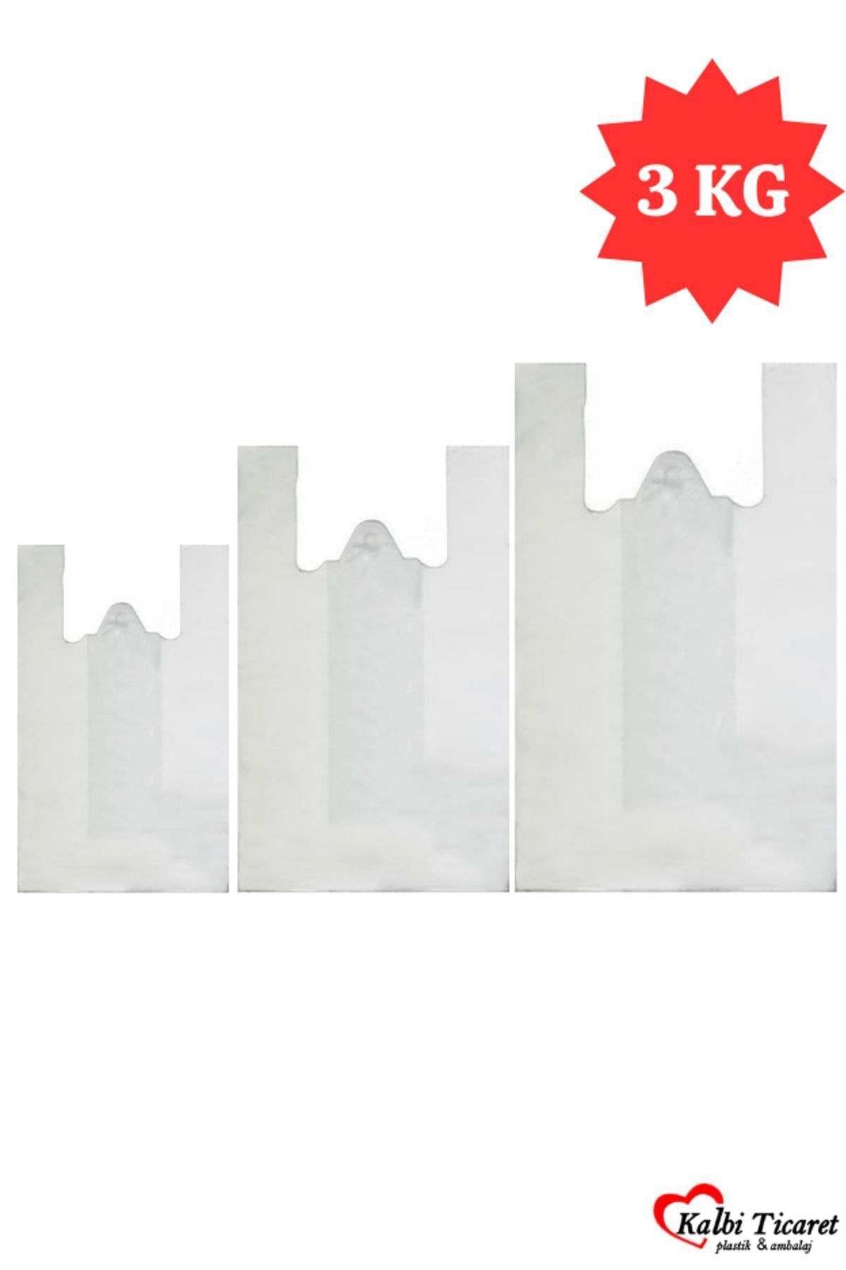 Kalbi Ticaret Kırık Beyaz Kalın Poşet 3'lü Set (KÜÇÜK, ORTA, BÜYÜK)3 Kg Market Manav Poşeti Atlet Poşet Çöp Poşeti