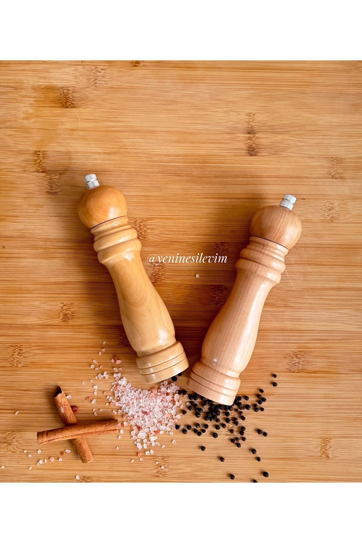 2li Doğal Bambu Ahşap Baharat Öğütücü Değirmeni Tuz Karabiber Öğütücü (Küçük)