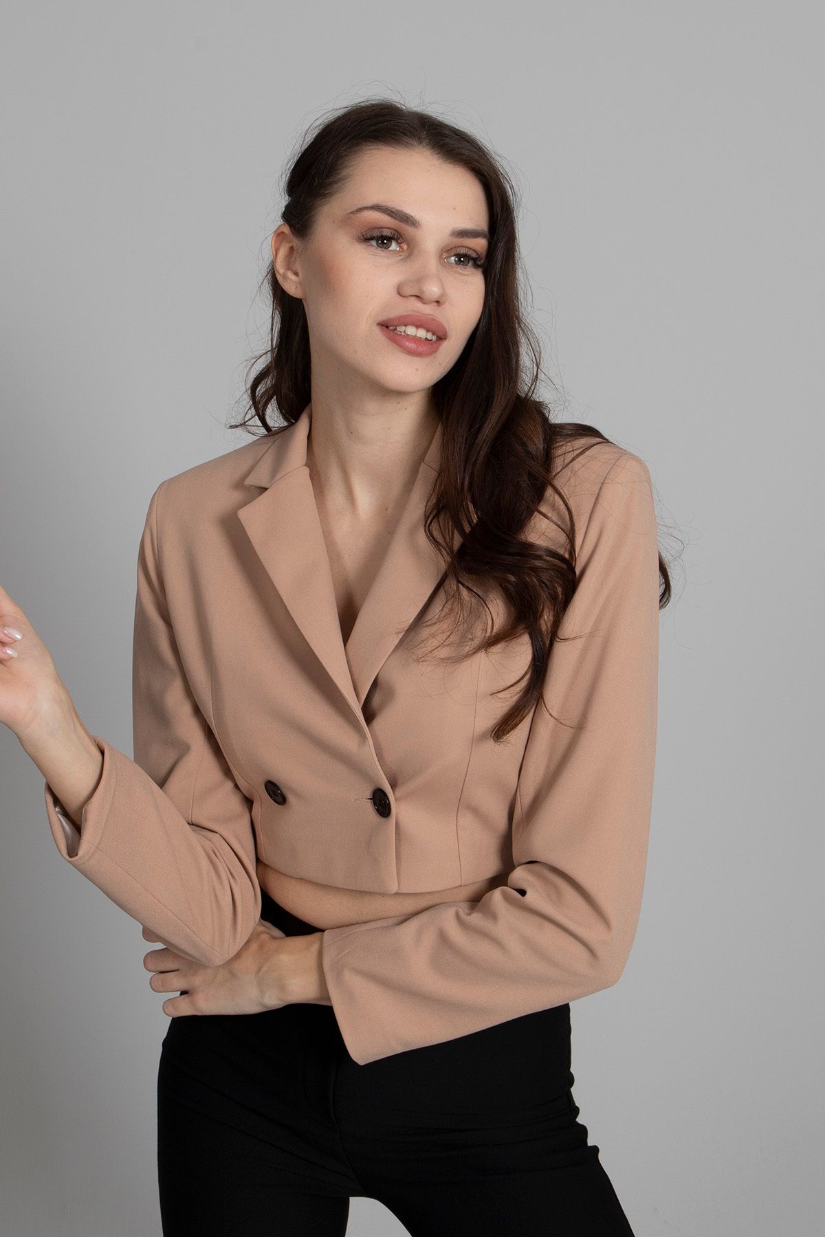 Feminist-Lined Crop Blazer Jacket Beige0105118 2