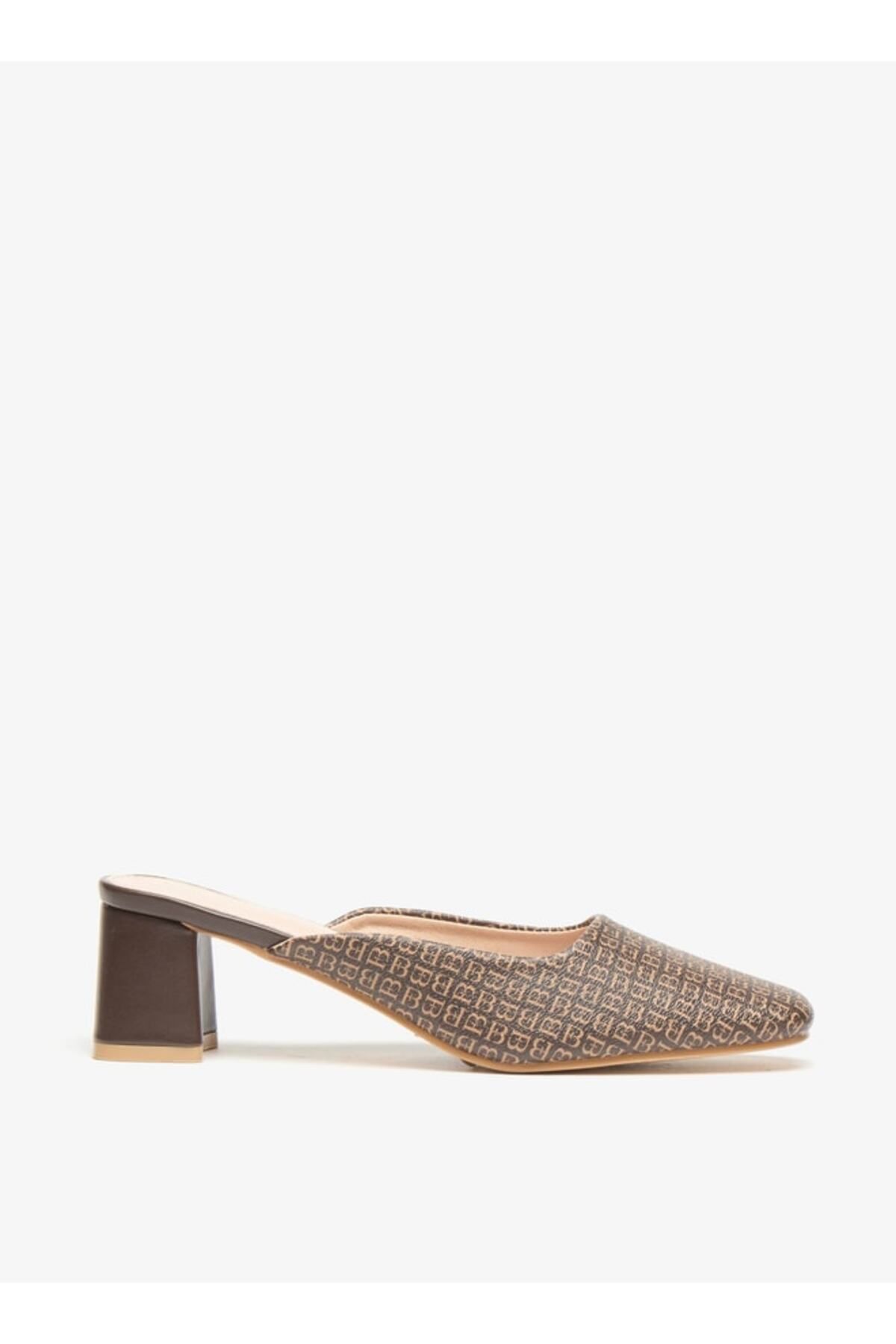 Flora Bella by Shoexpress-All-Over Monogram Print Slip-On Mules with Block Heels 3