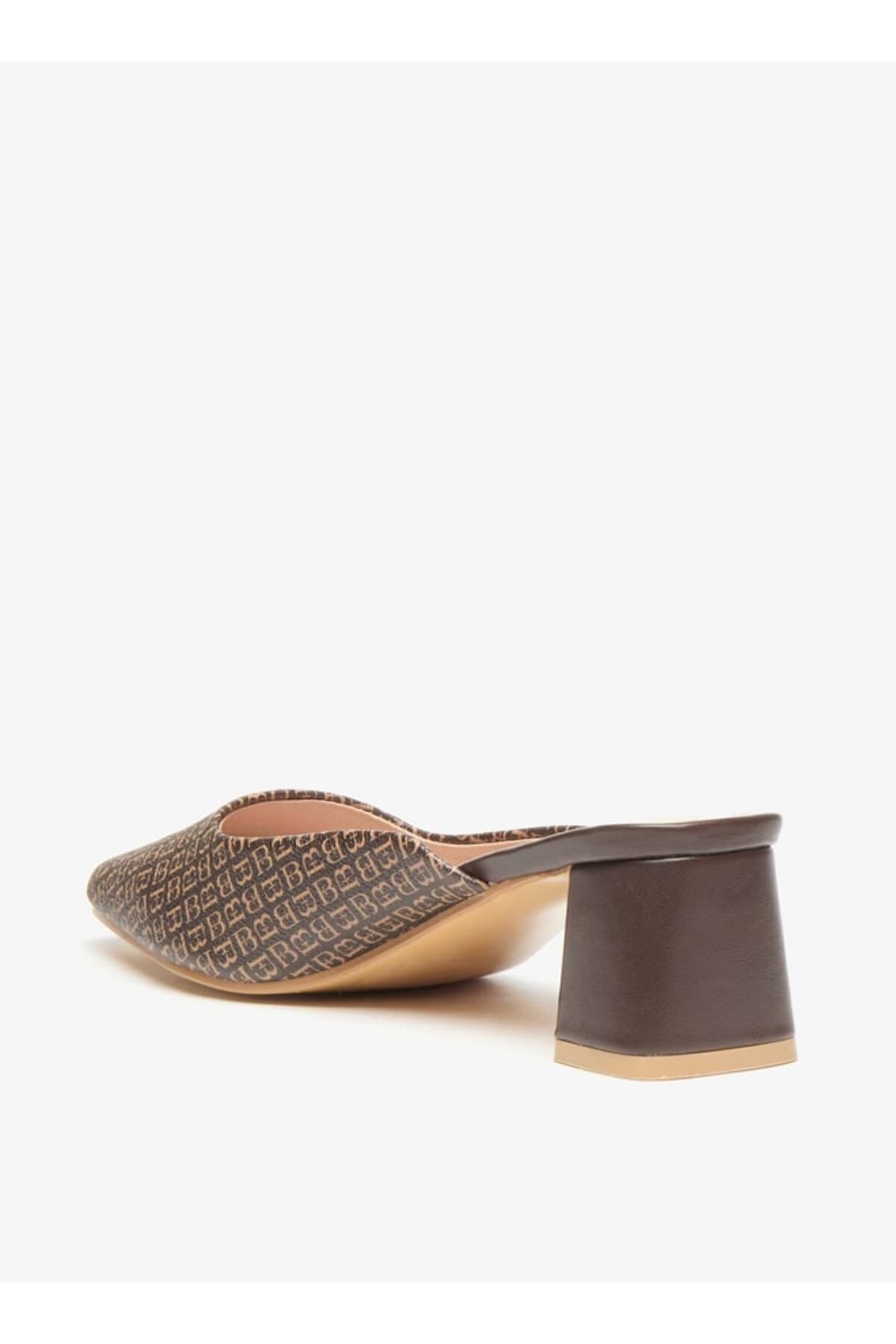 Flora Bella by Shoexpress-All-Over Monogram Print Slip-On Mules with Block Heels 2