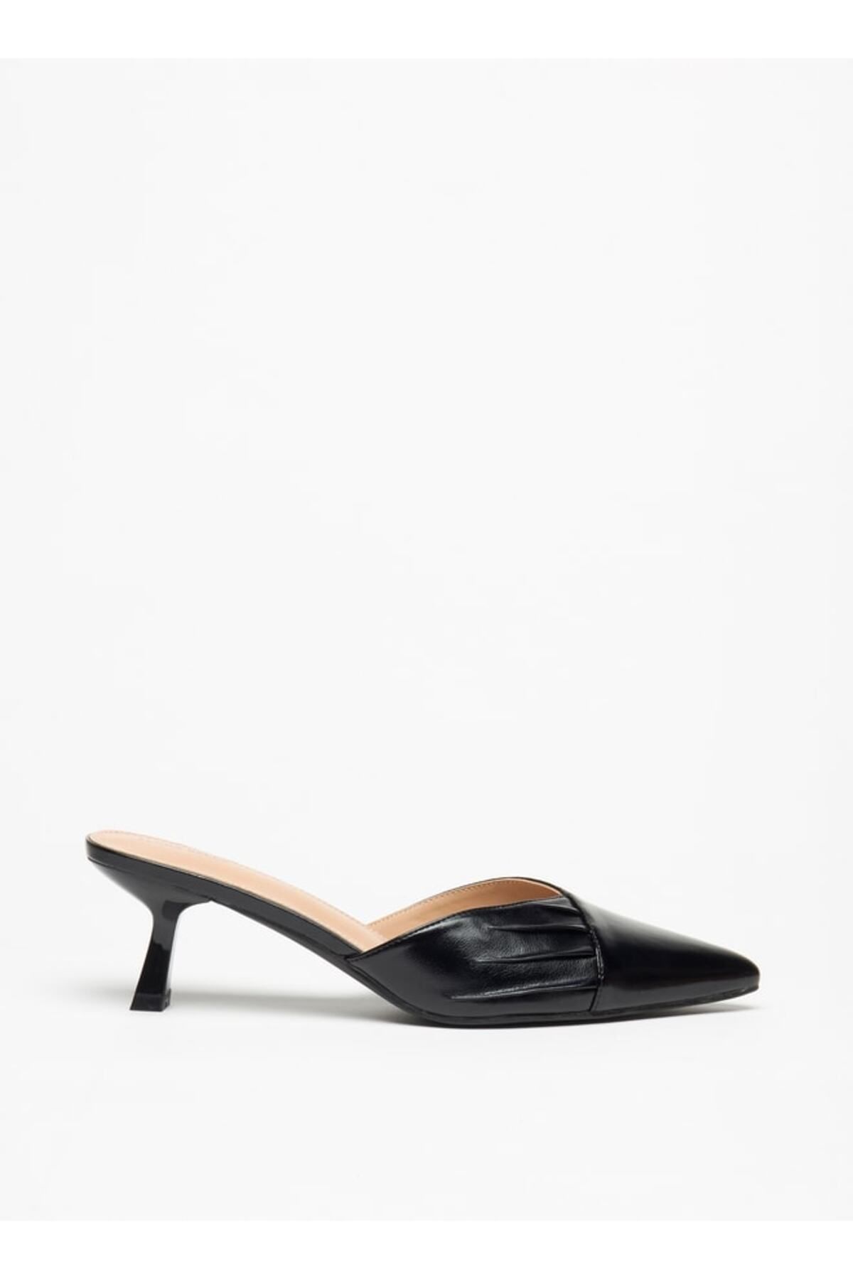 Flora Bella by Shoexpress-Textured Pointed Toe Mules with Flared Heels 3