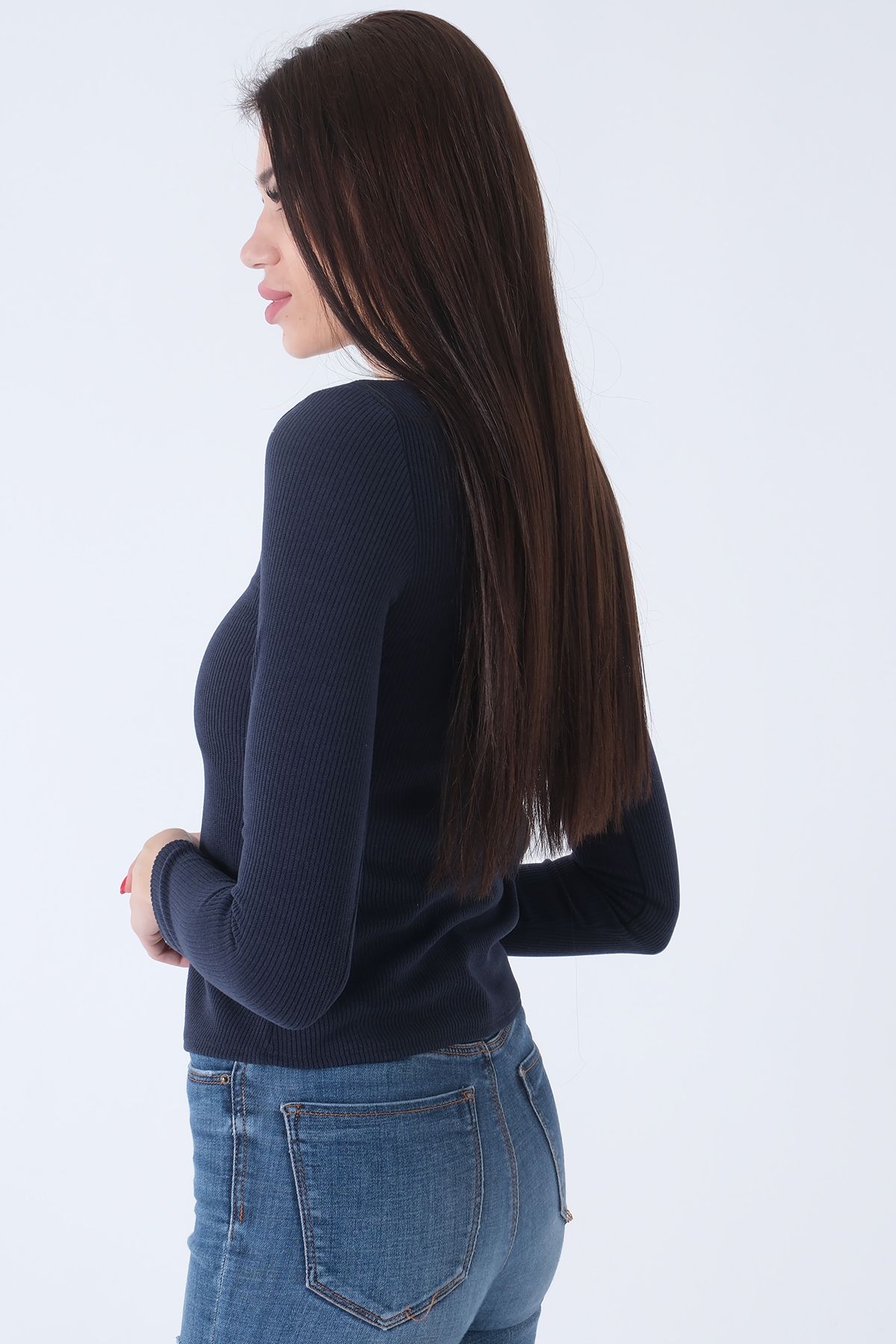 Feminist-Knitted V-Neck Sweater Navy Blue0103012 4