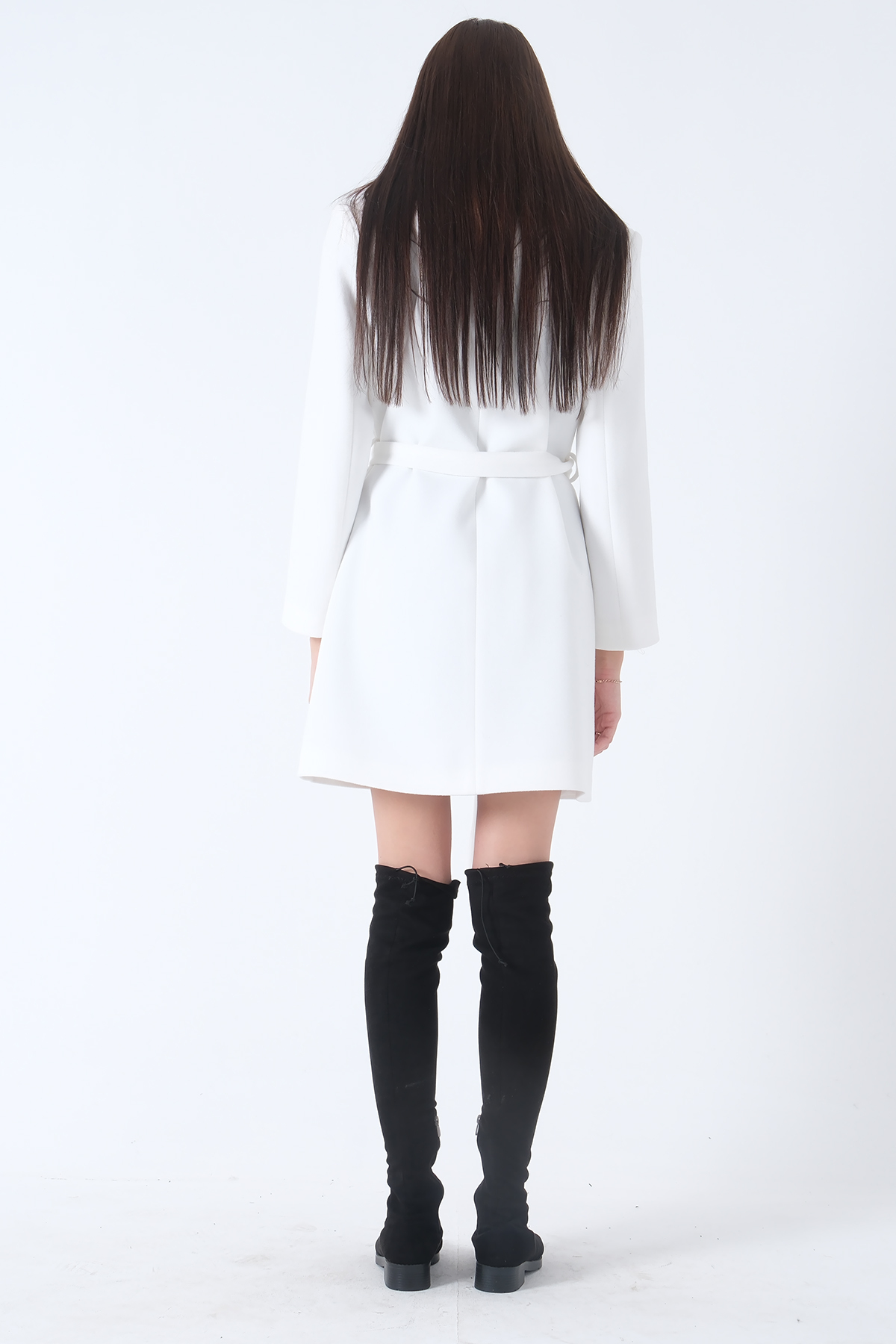 Feminist  Seyyar Kürklü Çift Cepli Kaşe Kaban Beyaz 0108080 - Görsel 7