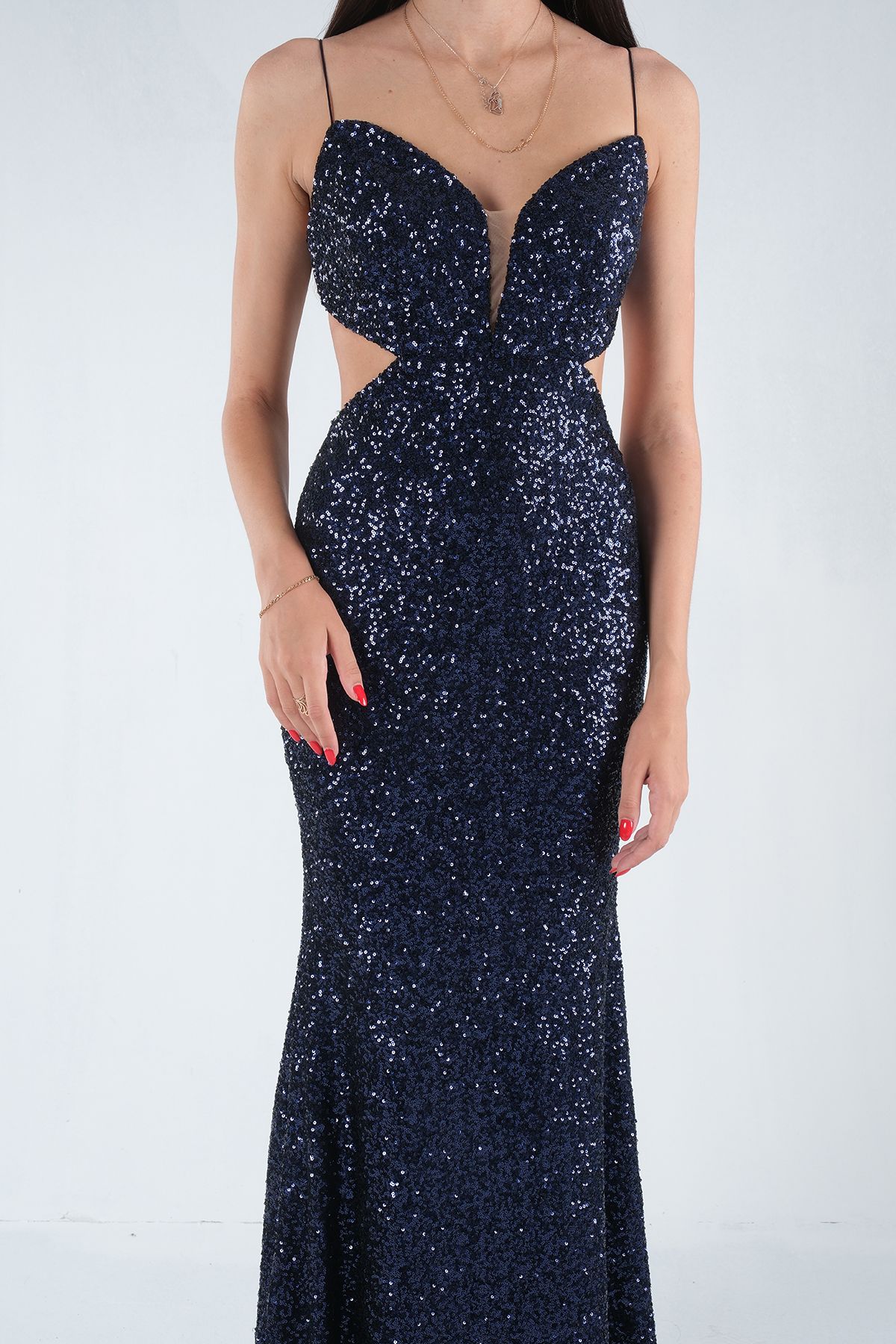 Feminist-Rochie de seara cu paiete, albastru bleumarin 1302173 7