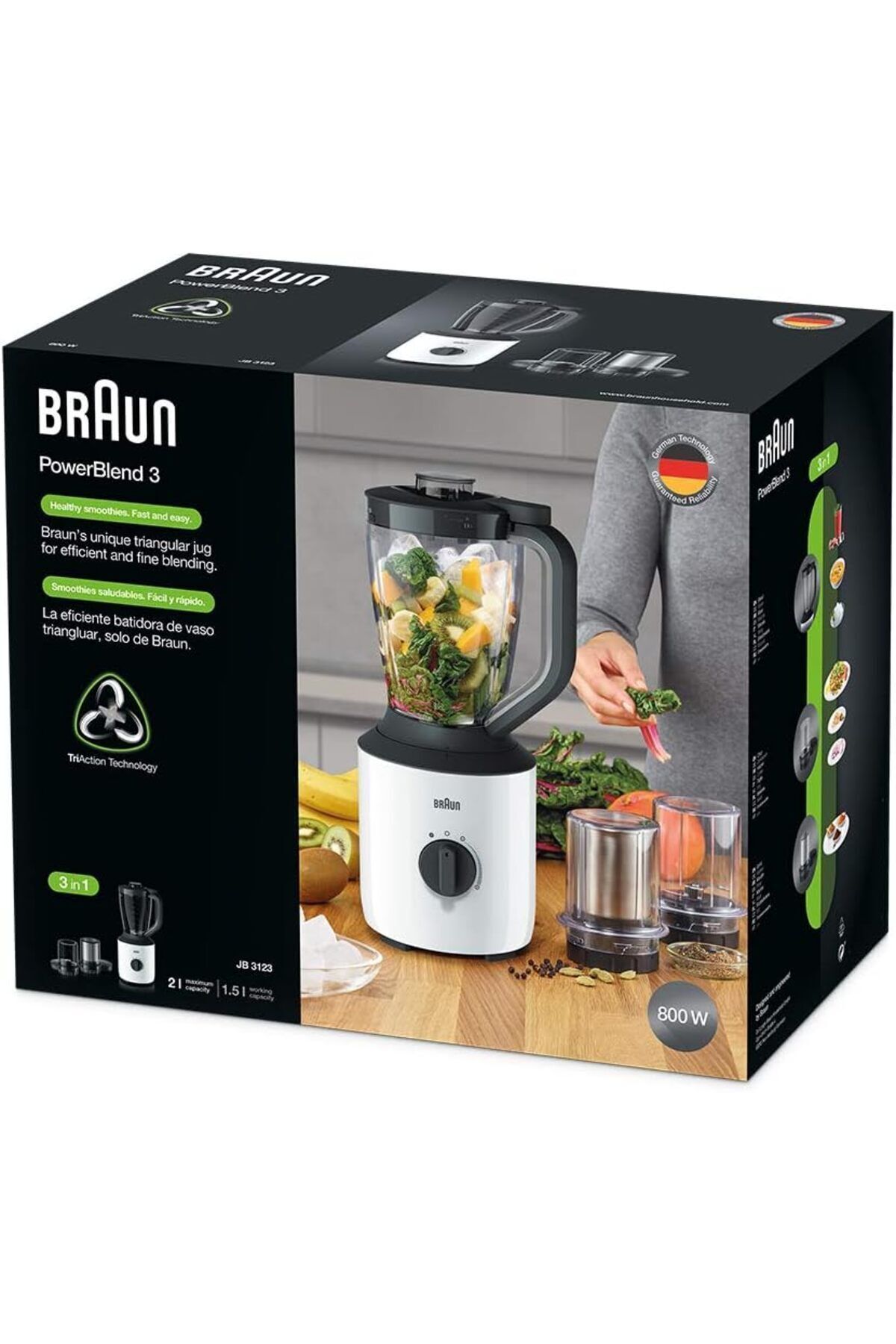 Braun-Powerblend Jug Blender 800W, 1.5L, TriAction, Silent blending, chopper & grinder - JB 3123 8