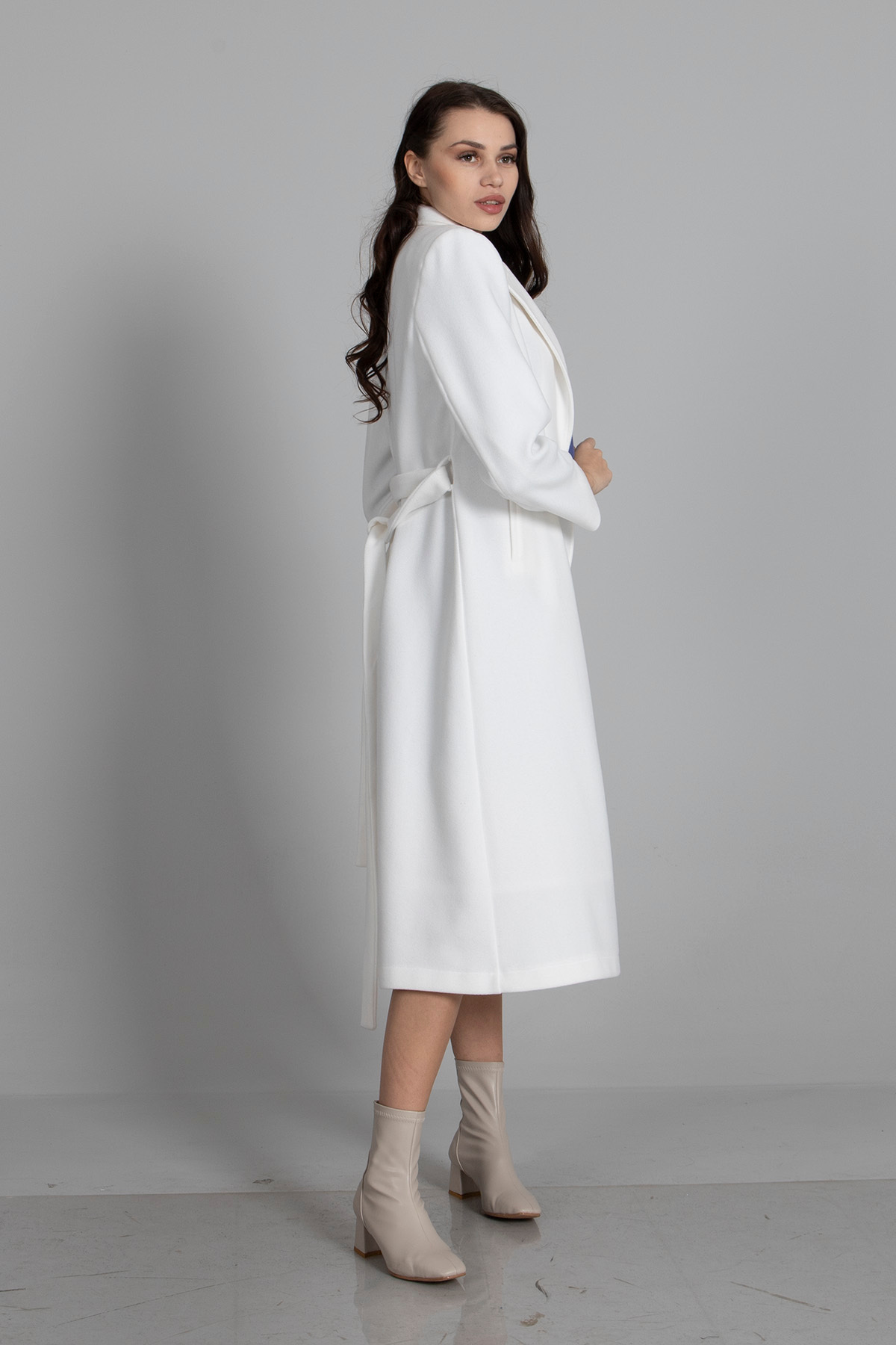 Feminist  Astarlı Kaşe Kaban Beyaz 0108069 - Görsel 3