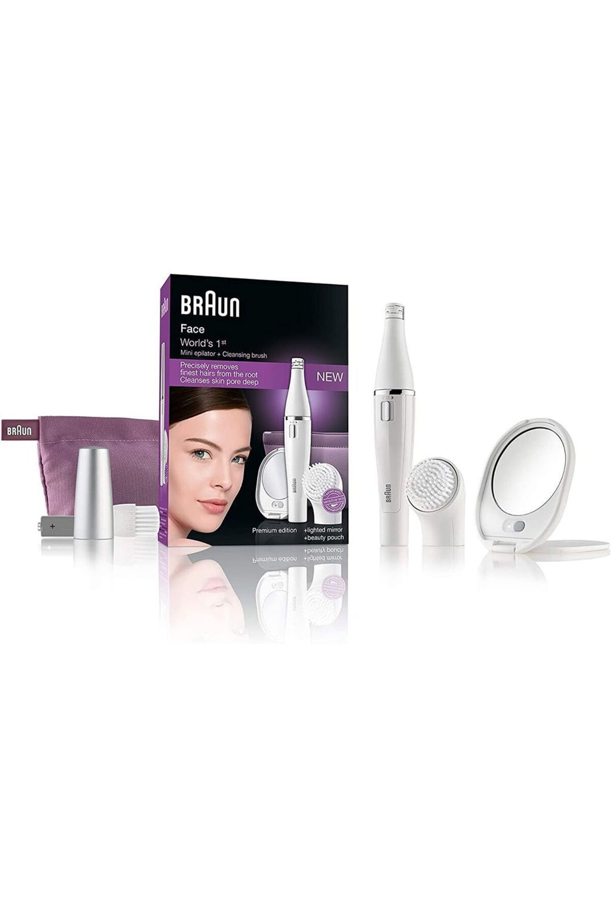 Braun-جهاز إزالة شعر الوجه ومنظف الوجه SE 830 + مرآة مضاءة وحقيبة تجميل، أبيض 2