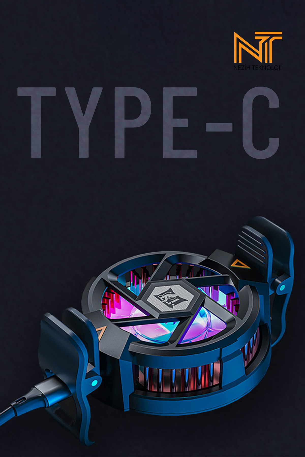 Universal Magnetik Yapıştırmalı-Klipsli TEC Soğutma Sistemli RGB Işıklı Telefon Soğutucu Fan 4