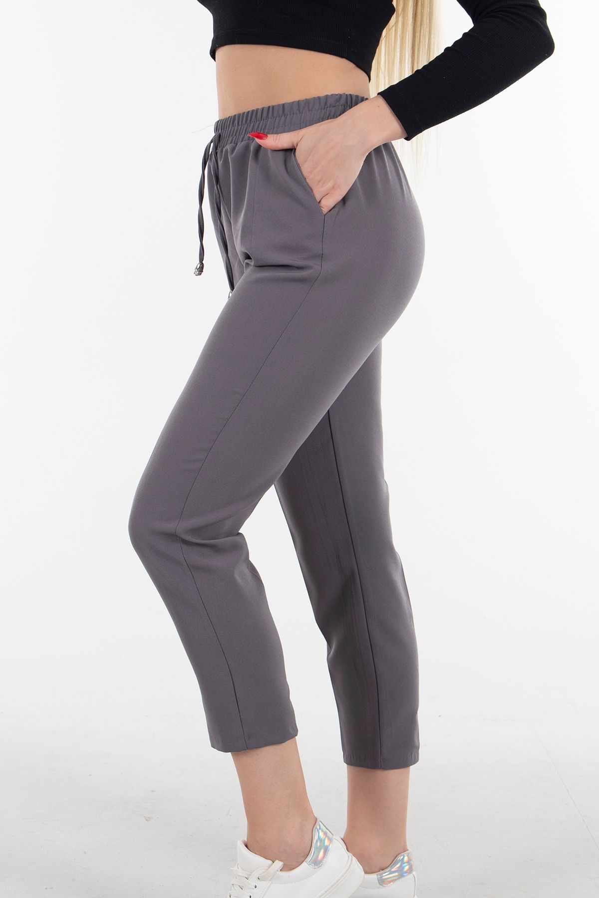 Feminist-Pantaloni cu elastic cu talie înaltă Gri3101101 6