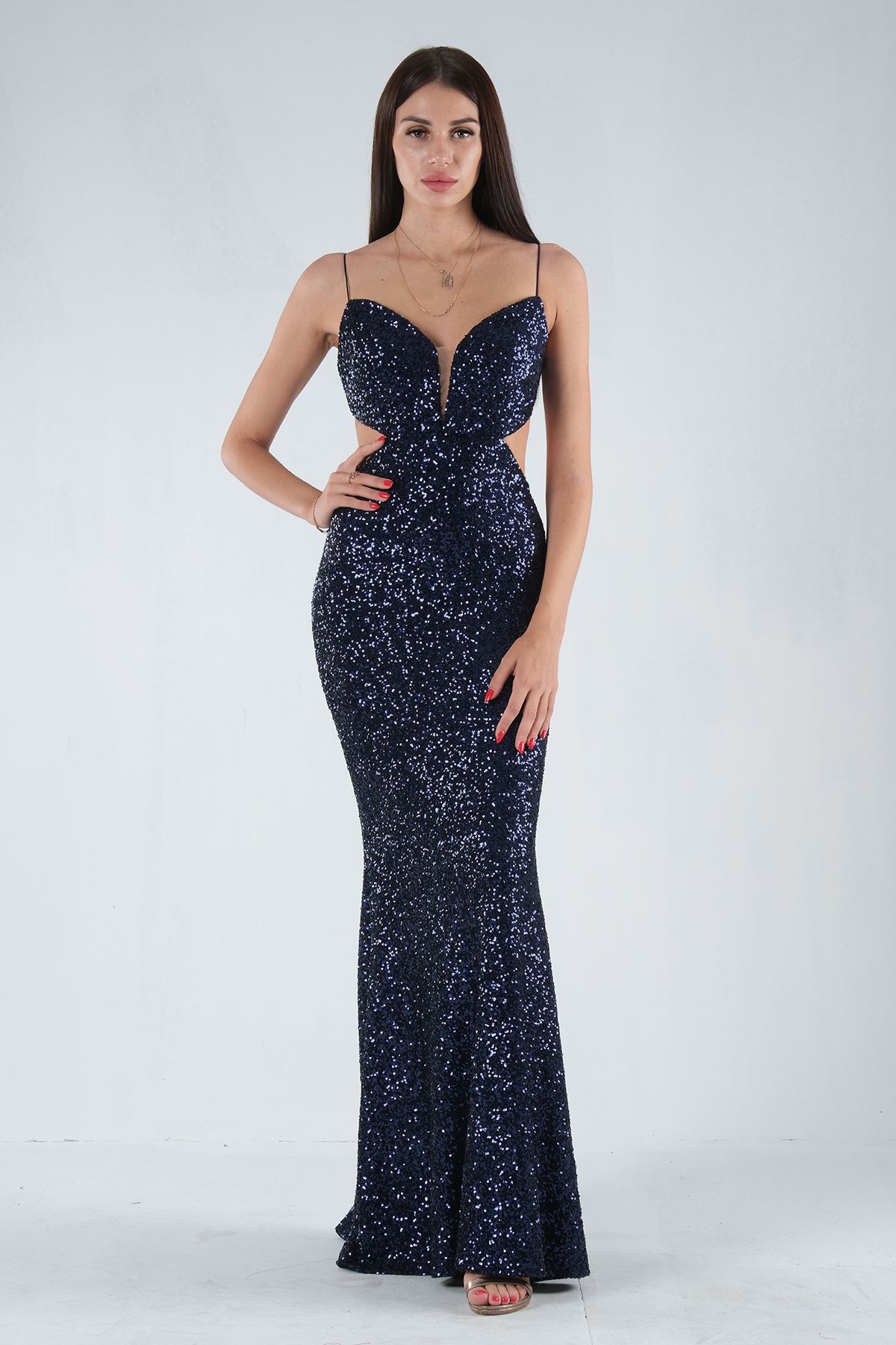 Feminist-Rochie de seara cu paiete, albastru bleumarin 1302173 2