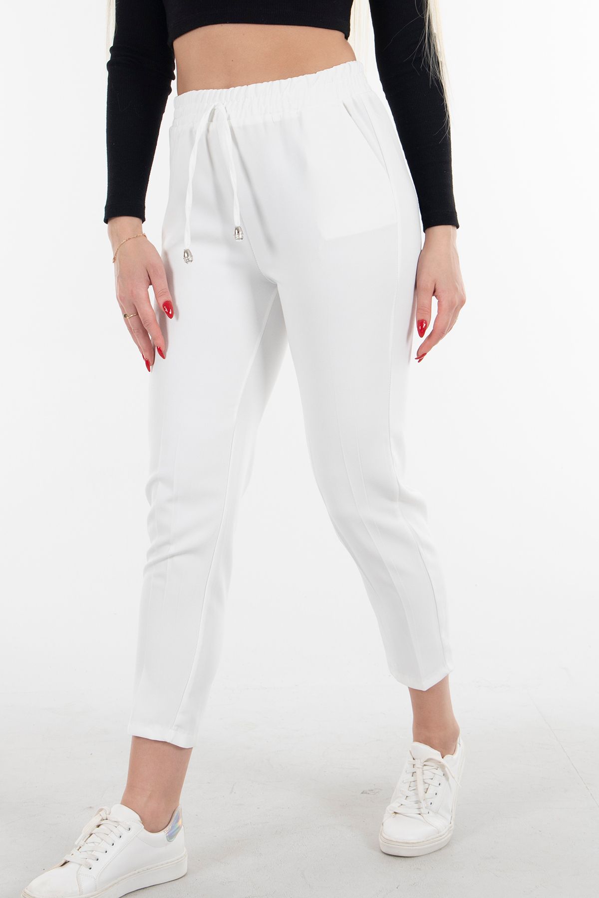 Feminist-High Waist Elastic Trousers White3101101 2