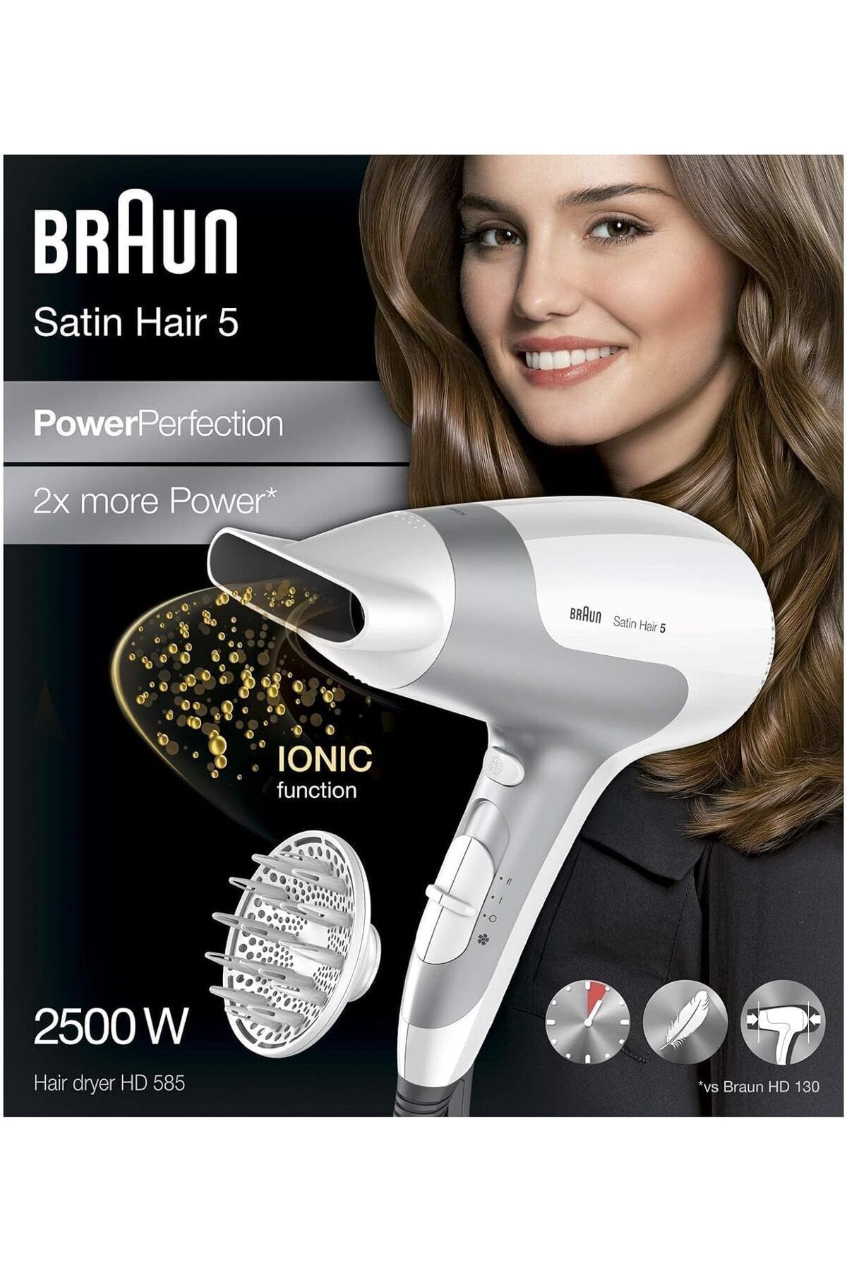 Braun-Hair Dryer 2500 Watts Ultra Powerful, Ionic, Lightweight, Diffuser, Quick and efficient -HD585 6