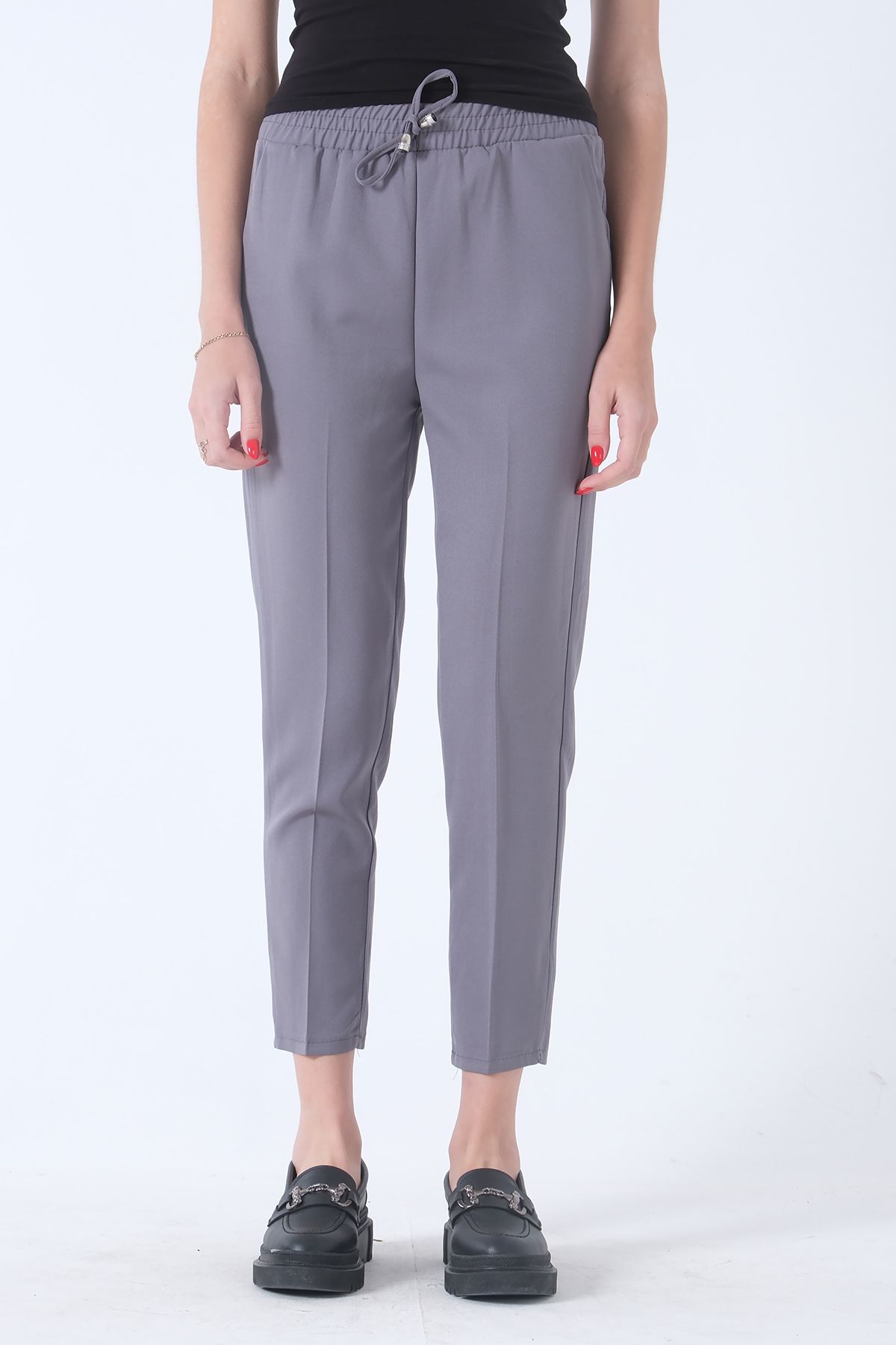 Feminist-Pantaloni cu elastic cu talie înaltă Gri3101101 3