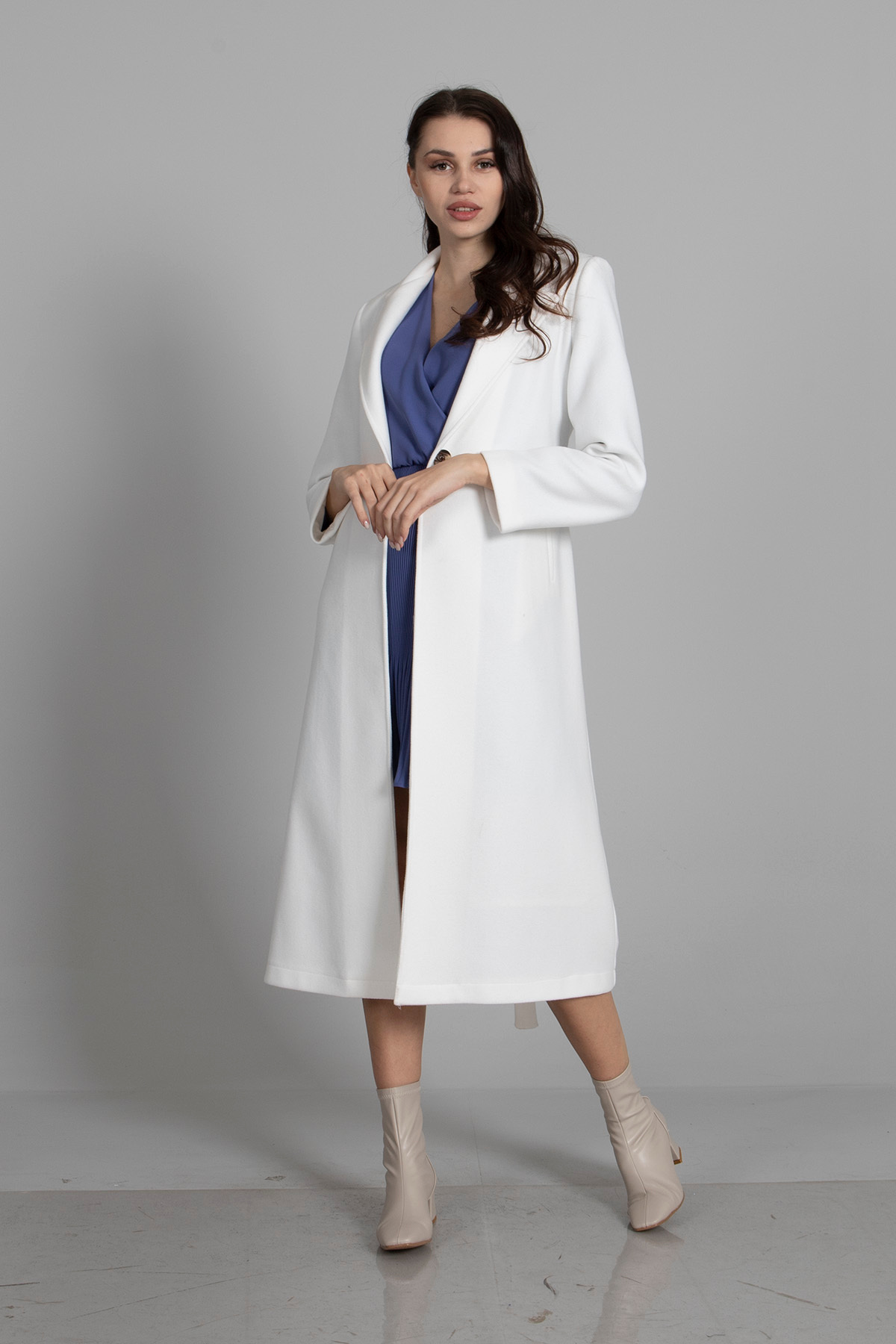 Feminist  Astarlı Kaşe Kaban Beyaz 0108069 - Görsel 2