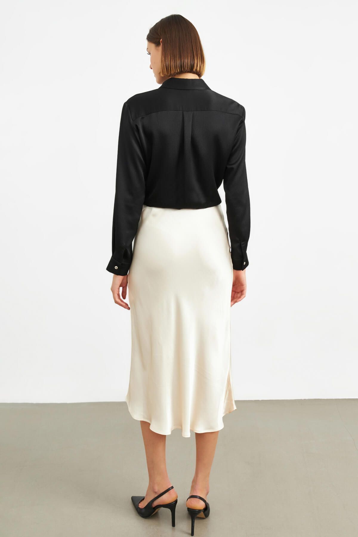 STELLA PULVIS  Ekru Beli Lastikli Midi Saten Etek - Görsel 8