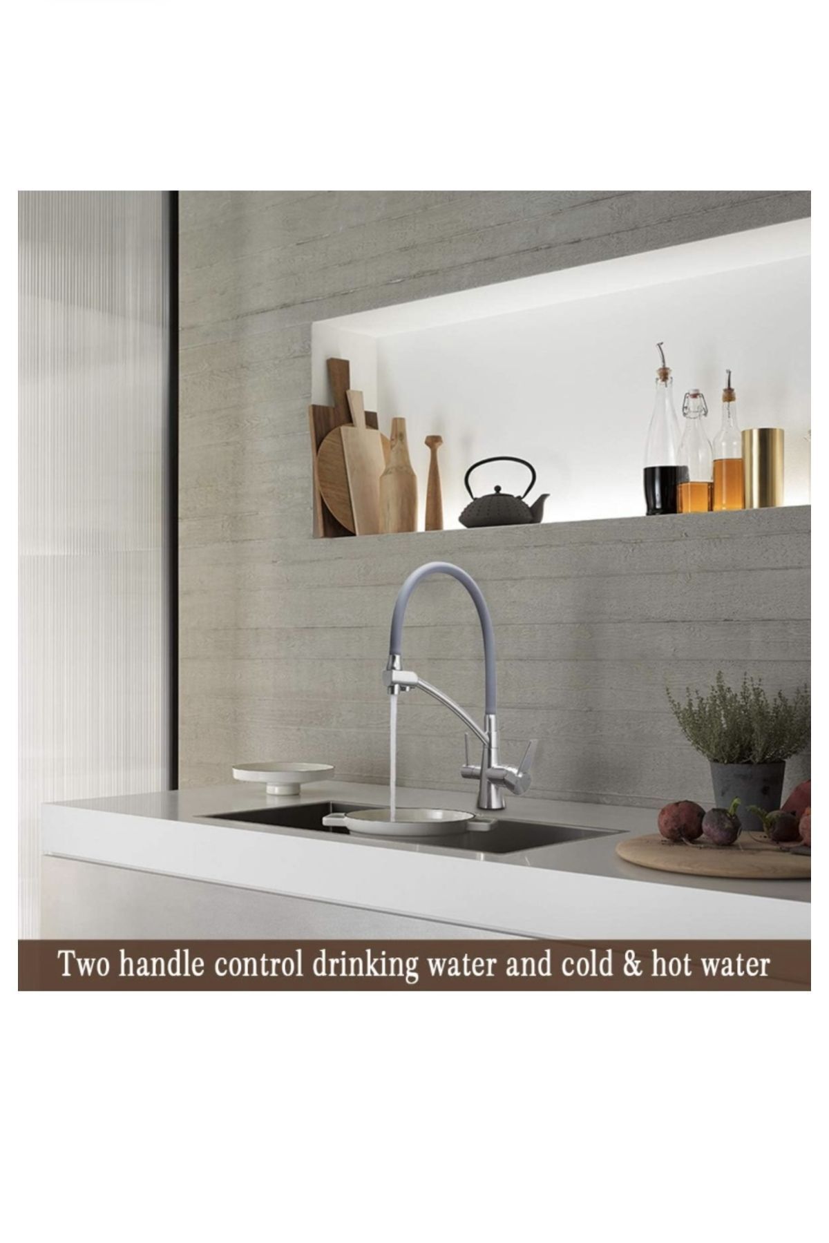 İSAOĞLU YAPI-Purified Kitchen Faucet Matte Chrome Brushed Nickel Faucet with Extending System Suitable for Purifiers 3