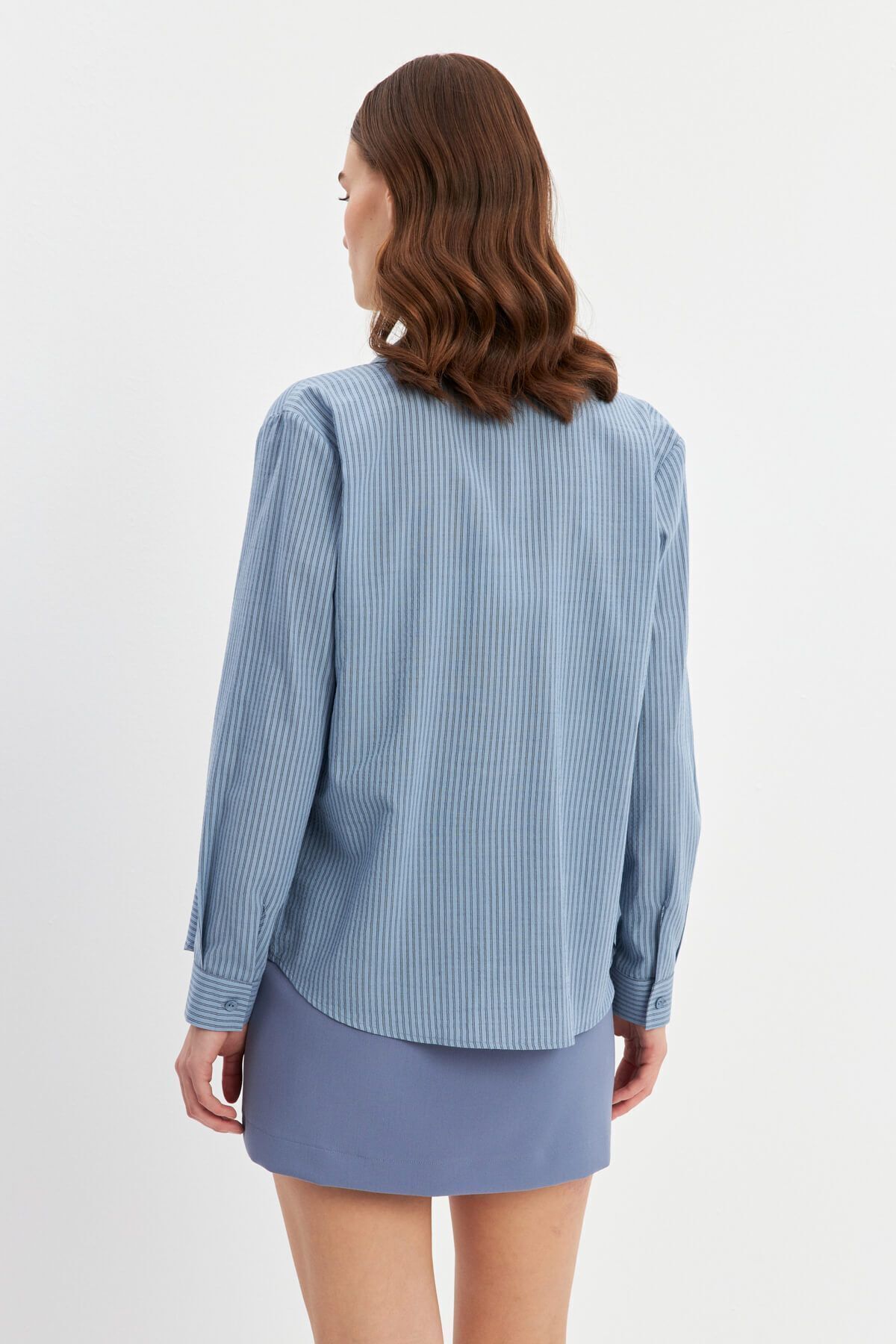 STELLA PULVIS  Mavi Çizgili Basic Gömlek - Görsel 8