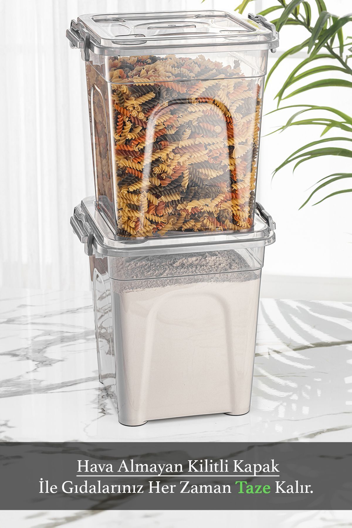 Meleni Home-4-Piece Mega Size Lockable Lid Flour and Bowl Storage Container - Erzak Container - Pantry Material Box 4x7 Lt 6