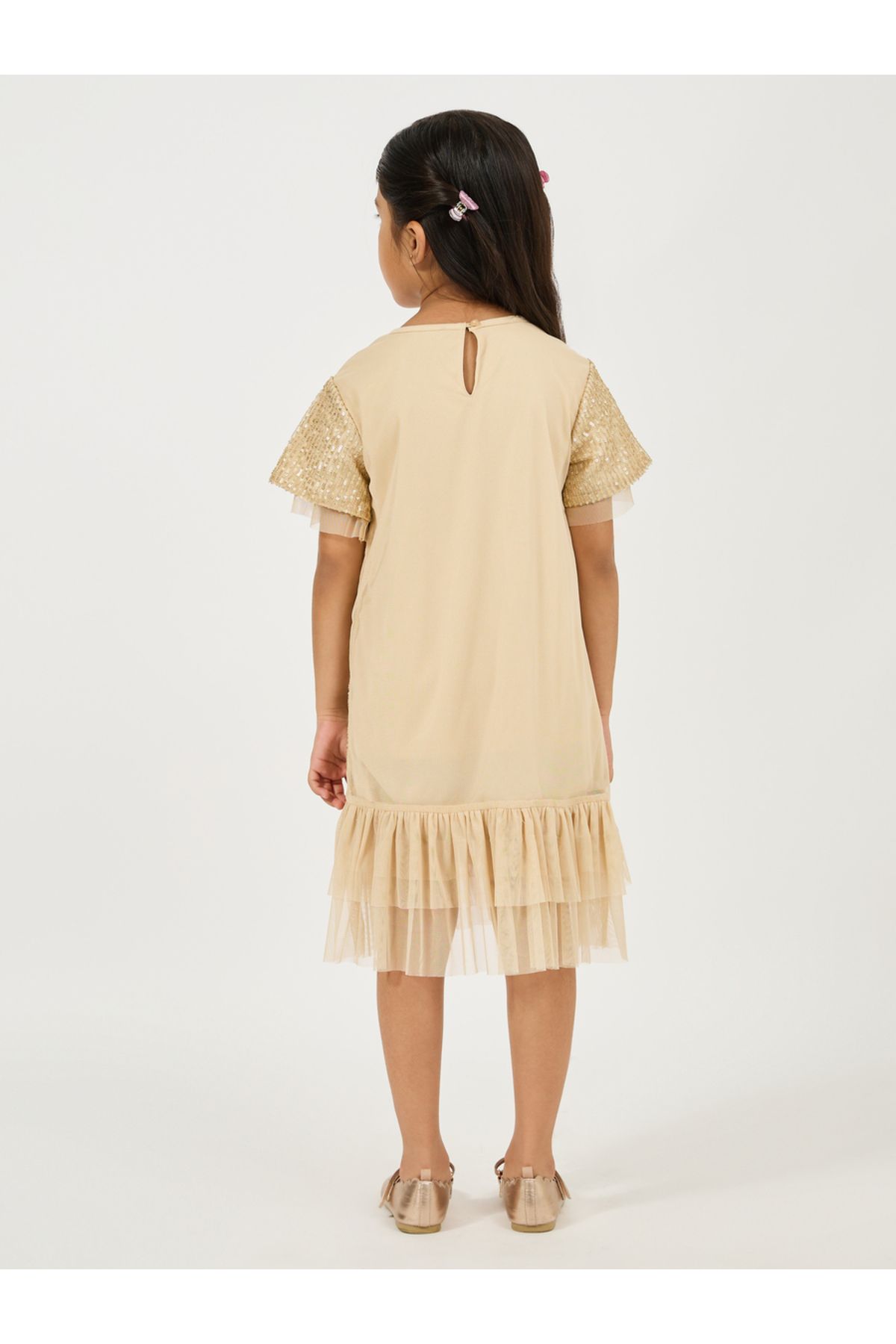 Styli-Sequined A-Line Dress with Mesh Insert 4