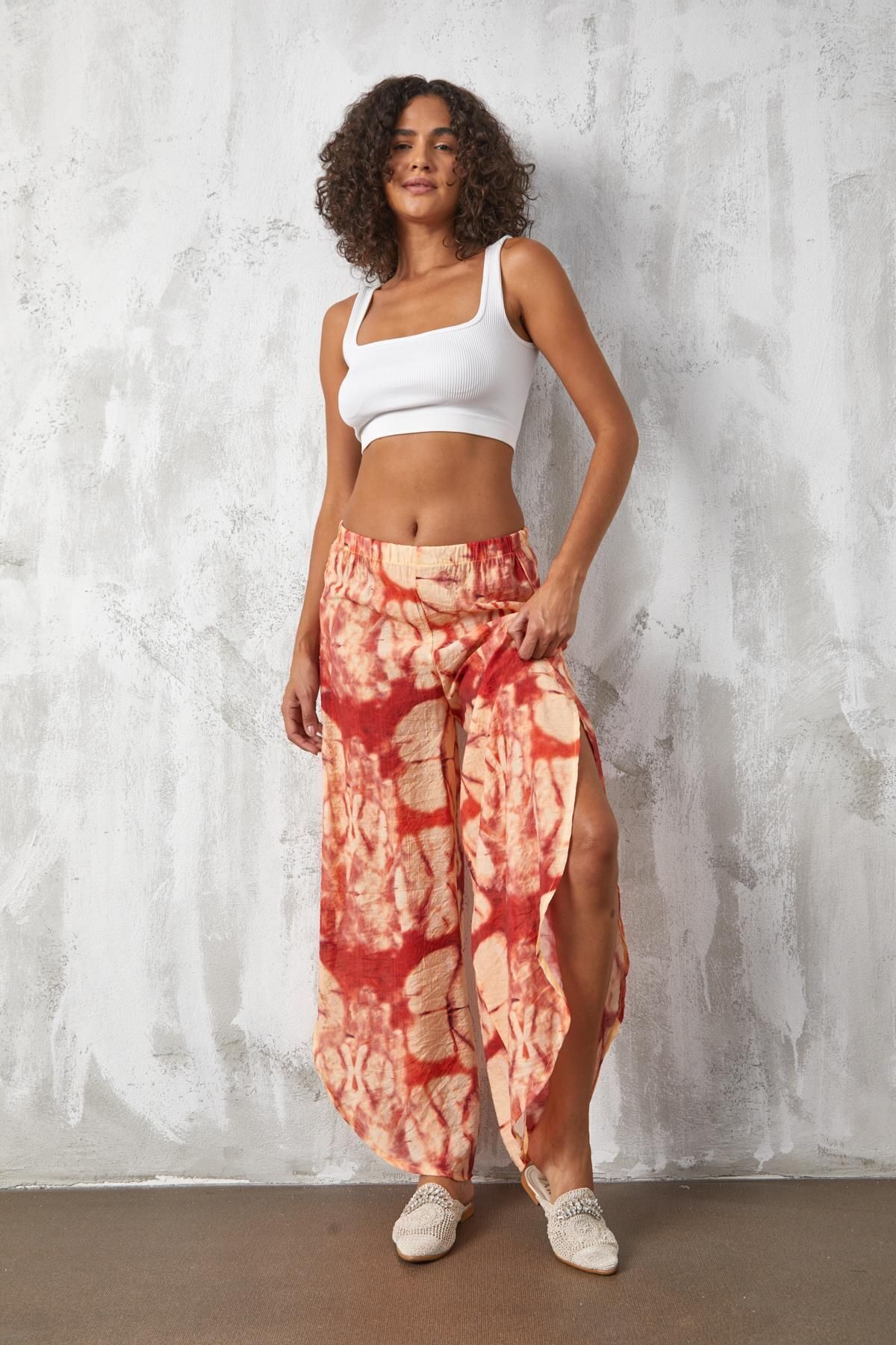 minaaise Pantaloni Pareo De Plajă Cu Model Tile Mango Femeie - M